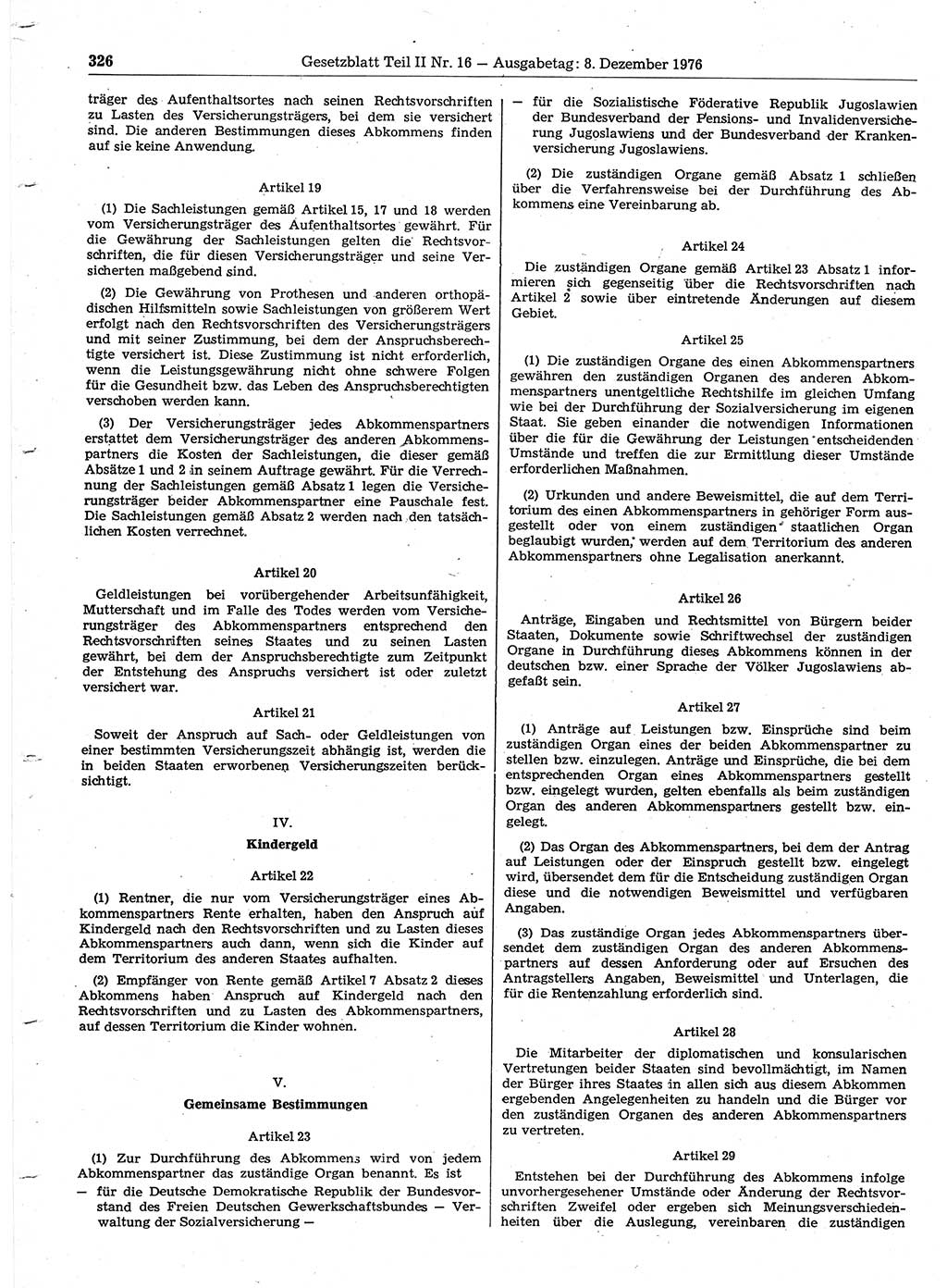 Gesetzblatt (GBl.) der Deutschen Demokratischen Republik (DDR) Teil ⅠⅠ 1976, Seite 326 (GBl. DDR ⅠⅠ 1976, S. 326)