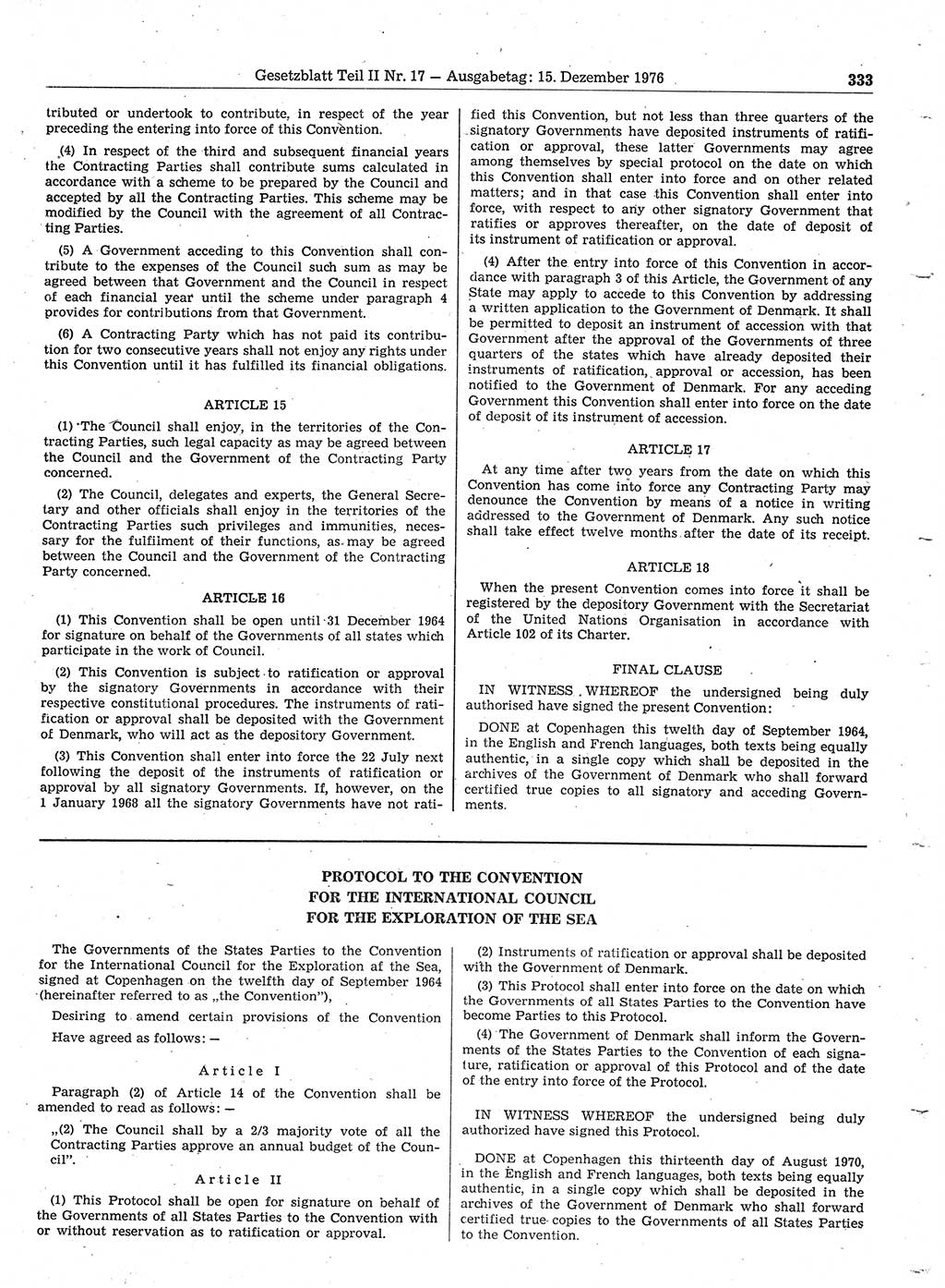 Gesetzblatt (GBl.) der Deutschen Demokratischen Republik (DDR) Teil ⅠⅠ 1976, Seite 333 (GBl. DDR ⅠⅠ 1976, S. 333)