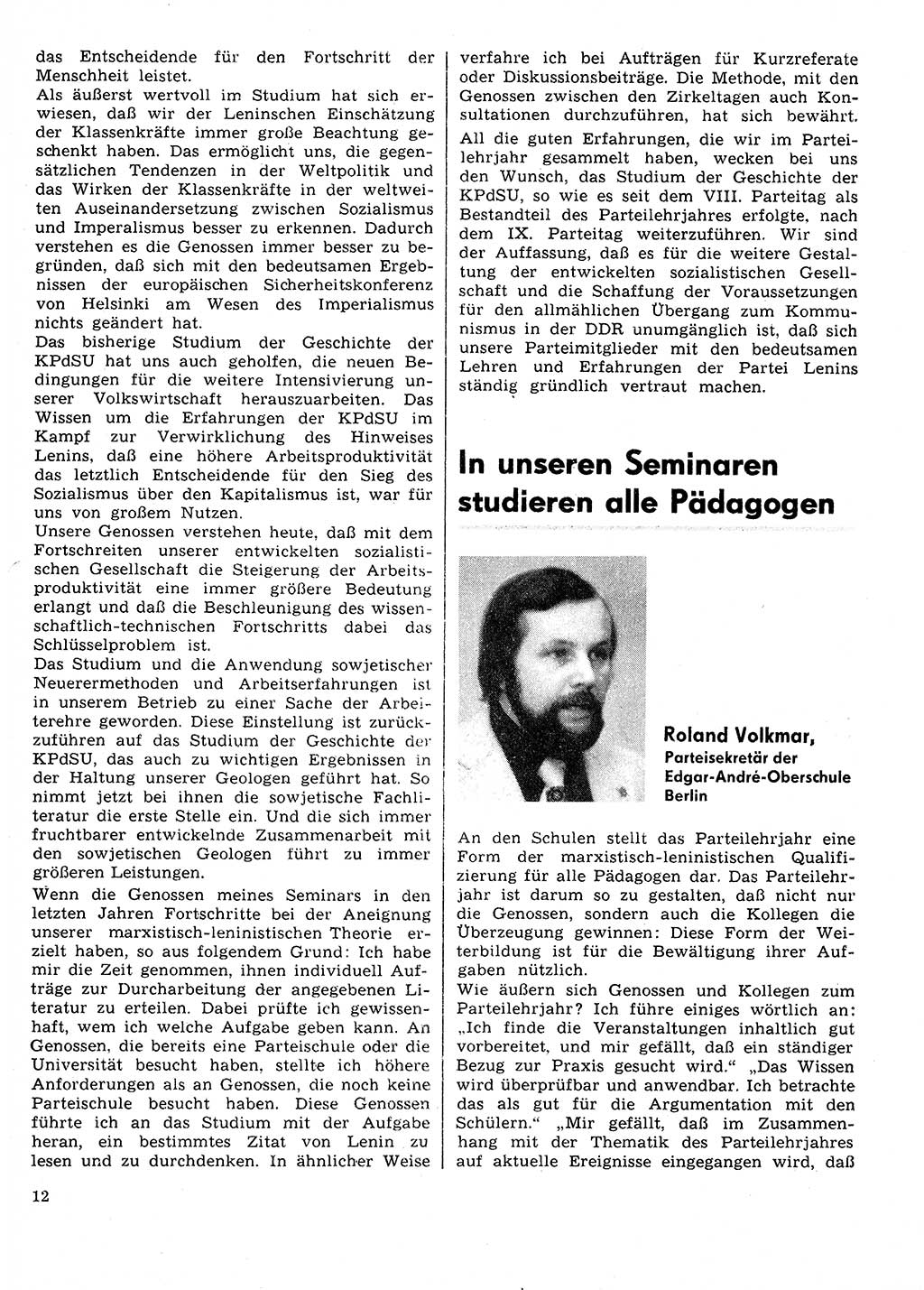 Neuer Weg (NW), Organ des Zentralkomitees (ZK) der SED (Sozialistische Einheitspartei Deutschlands) für Fragen des Parteilebens, 31. Jahrgang [Deutsche Demokratische Republik (DDR)] 1976, Seite 12 (NW ZK SED DDR 1976, S. 12)