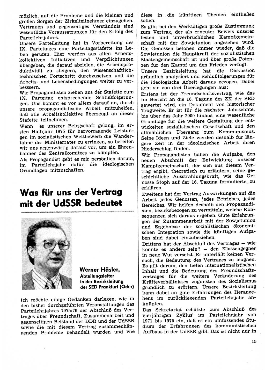 Neuer Weg (NW), Organ des Zentralkomitees (ZK) der SED (Sozialistische Einheitspartei Deutschlands) für Fragen des Parteilebens, 31. Jahrgang [Deutsche Demokratische Republik (DDR)] 1976, Seite 15 (NW ZK SED DDR 1976, S. 15)