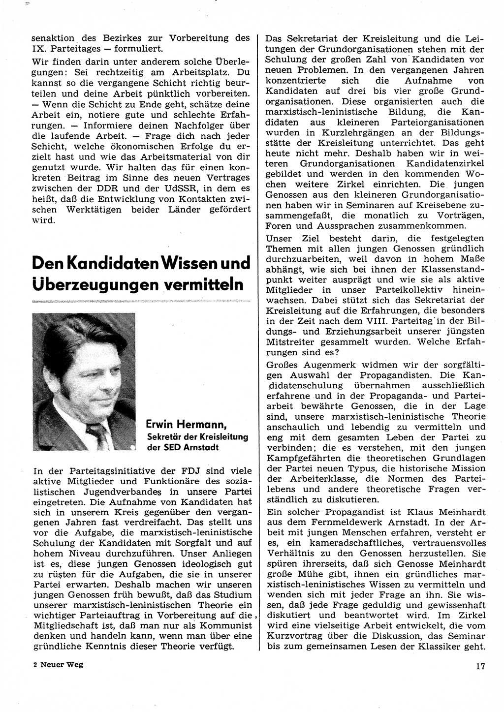 Neuer Weg (NW), Organ des Zentralkomitees (ZK) der SED (Sozialistische Einheitspartei Deutschlands) für Fragen des Parteilebens, 31. Jahrgang [Deutsche Demokratische Republik (DDR)] 1976, Seite 17 (NW ZK SED DDR 1976, S. 17)