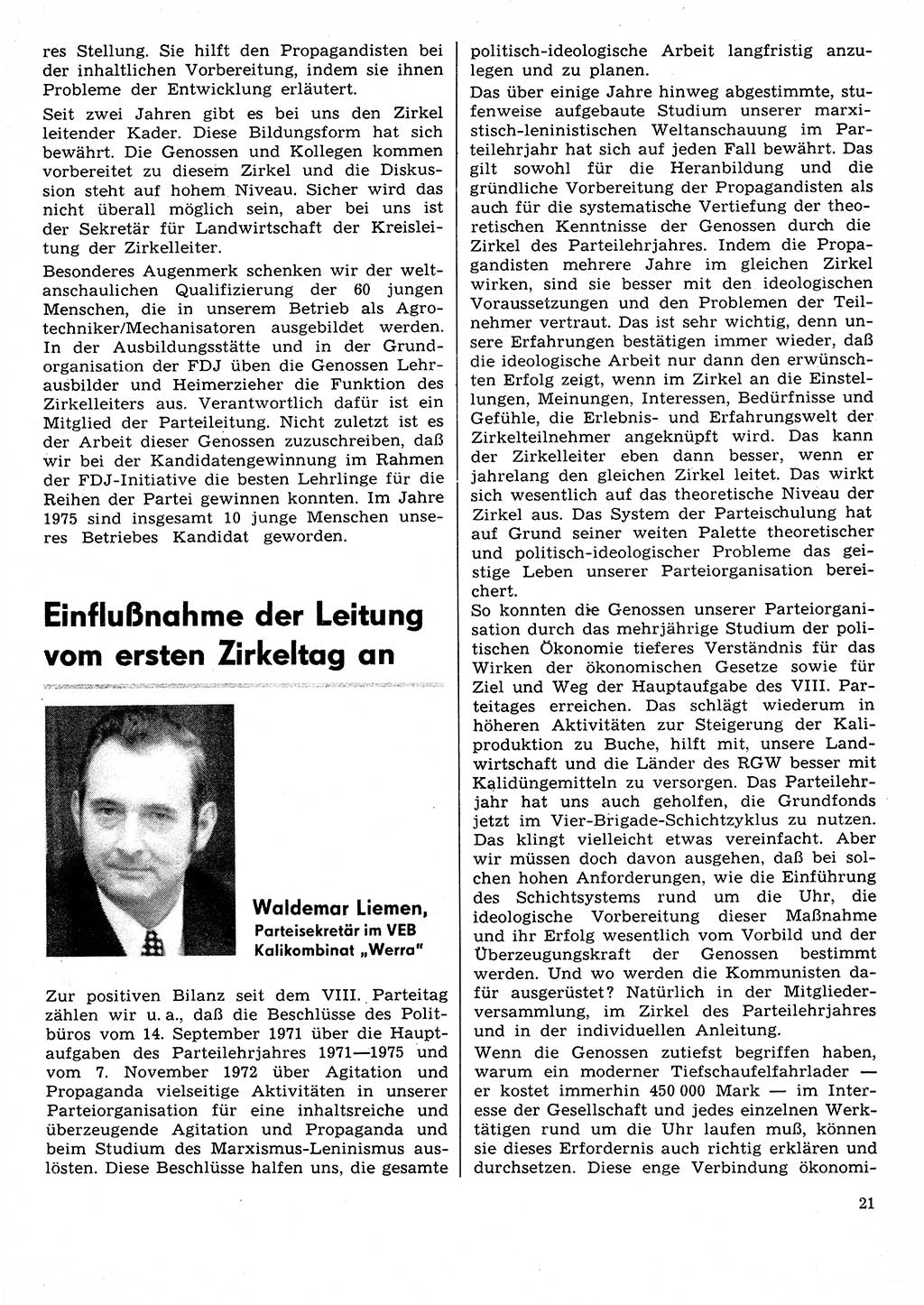 Neuer Weg (NW), Organ des Zentralkomitees (ZK) der SED (Sozialistische Einheitspartei Deutschlands) für Fragen des Parteilebens, 31. Jahrgang [Deutsche Demokratische Republik (DDR)] 1976, Seite 21 (NW ZK SED DDR 1976, S. 21)