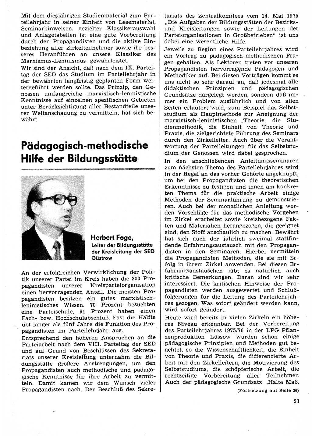 Neuer Weg (NW), Organ des Zentralkomitees (ZK) der SED (Sozialistische Einheitspartei Deutschlands) für Fragen des Parteilebens, 31. Jahrgang [Deutsche Demokratische Republik (DDR)] 1976, Seite 23 (NW ZK SED DDR 1976, S. 23)