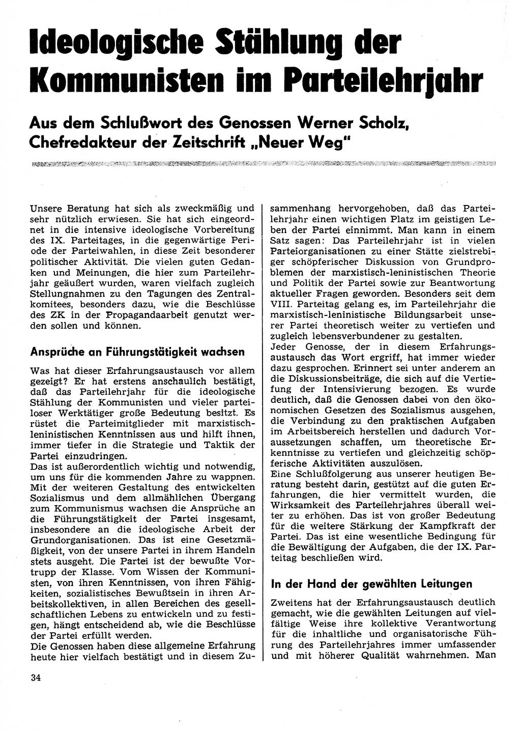 Neuer Weg (NW), Organ des Zentralkomitees (ZK) der SED (Sozialistische Einheitspartei Deutschlands) für Fragen des Parteilebens, 31. Jahrgang [Deutsche Demokratische Republik (DDR)] 1976, Seite 34 (NW ZK SED DDR 1976, S. 34)