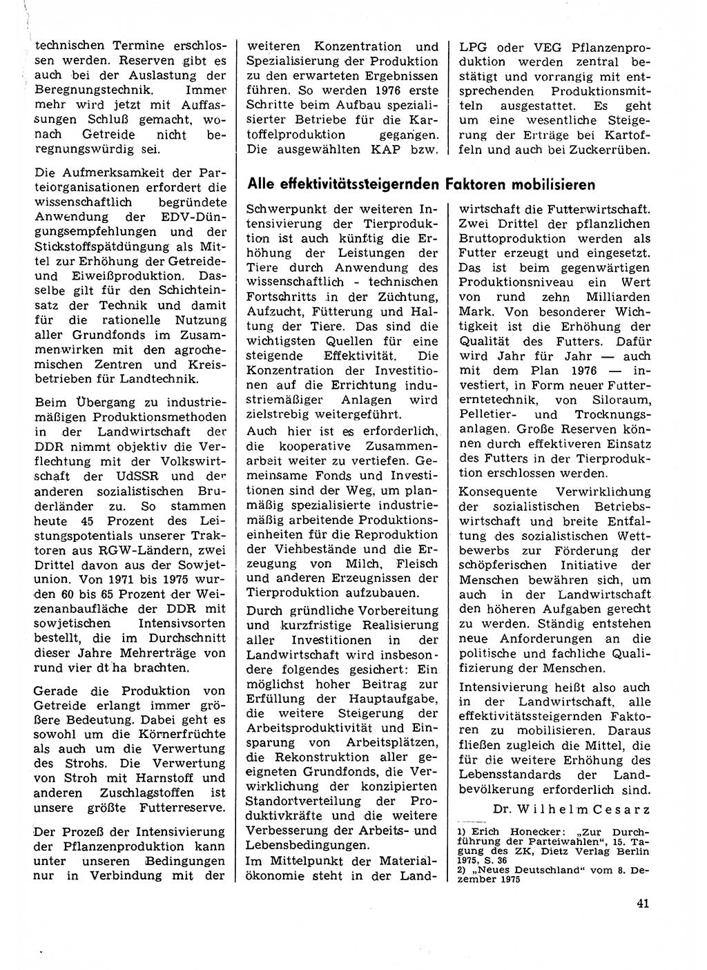 Neuer Weg (NW), Organ des Zentralkomitees (ZK) der SED (Sozialistische Einheitspartei Deutschlands) für Fragen des Parteilebens, 31. Jahrgang [Deutsche Demokratische Republik (DDR)] 1976, Seite 41 (NW ZK SED DDR 1976, S. 41)