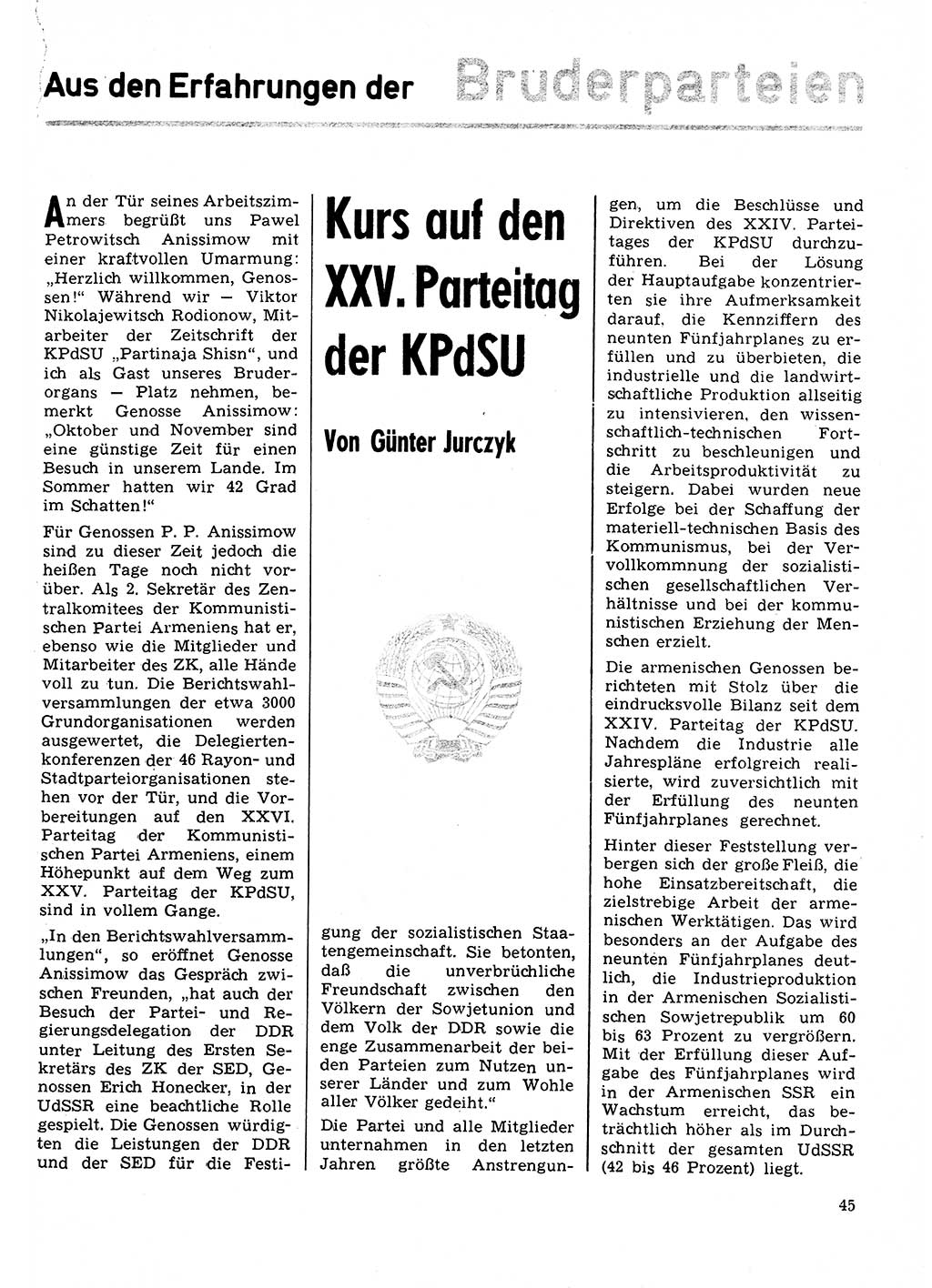 Neuer Weg (NW), Organ des Zentralkomitees (ZK) der SED (Sozialistische Einheitspartei Deutschlands) für Fragen des Parteilebens, 31. Jahrgang [Deutsche Demokratische Republik (DDR)] 1976, Seite 45 (NW ZK SED DDR 1976, S. 45)