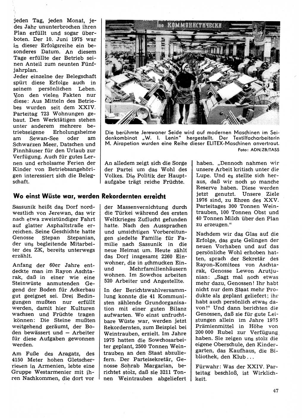 Neuer Weg (NW), Organ des Zentralkomitees (ZK) der SED (Sozialistische Einheitspartei Deutschlands) für Fragen des Parteilebens, 31. Jahrgang [Deutsche Demokratische Republik (DDR)] 1976, Seite 47 (NW ZK SED DDR 1976, S. 47)