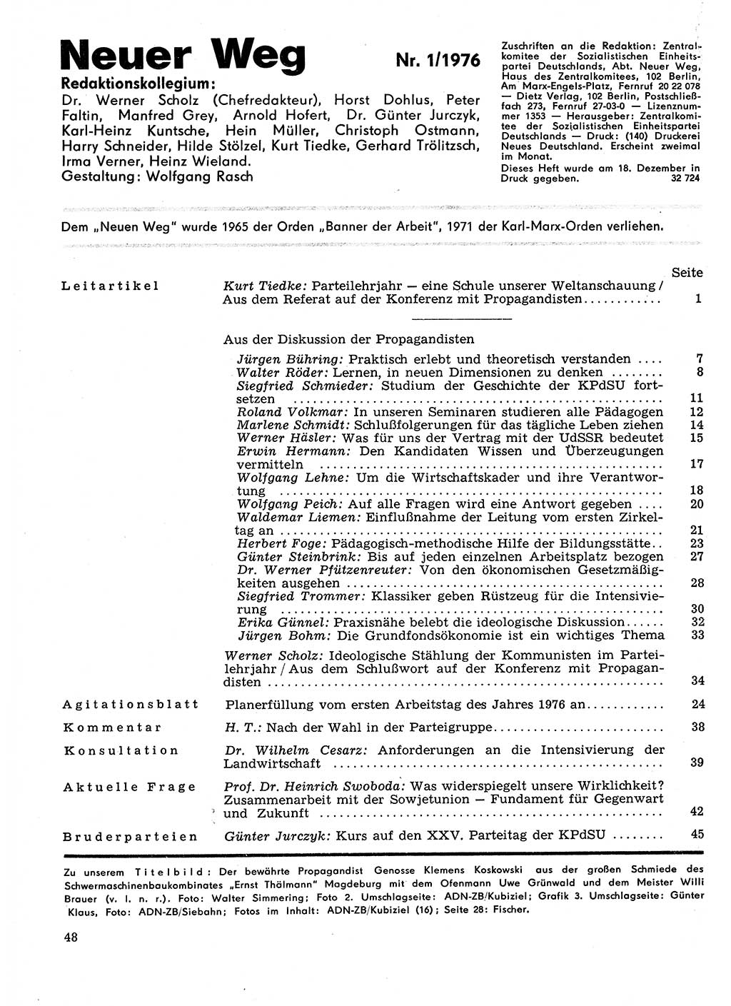 Neuer Weg (NW), Organ des Zentralkomitees (ZK) der SED (Sozialistische Einheitspartei Deutschlands) für Fragen des Parteilebens, 31. Jahrgang [Deutsche Demokratische Republik (DDR)] 1976, Seite 48 (NW ZK SED DDR 1976, S. 48)