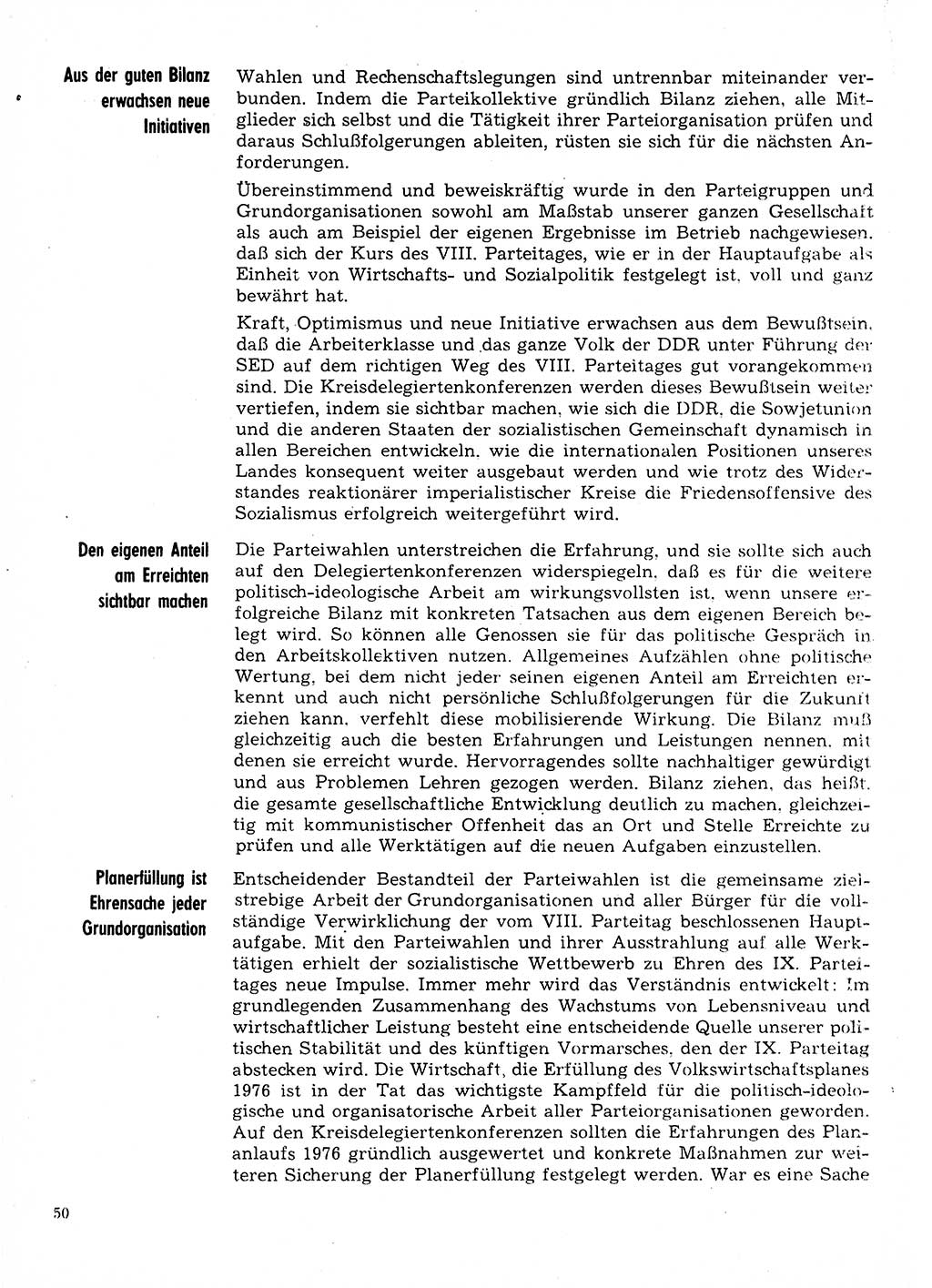 Neuer Weg (NW), Organ des Zentralkomitees (ZK) der SED (Sozialistische Einheitspartei Deutschlands) für Fragen des Parteilebens, 31. Jahrgang [Deutsche Demokratische Republik (DDR)] 1976, Seite 50 (NW ZK SED DDR 1976, S. 50)