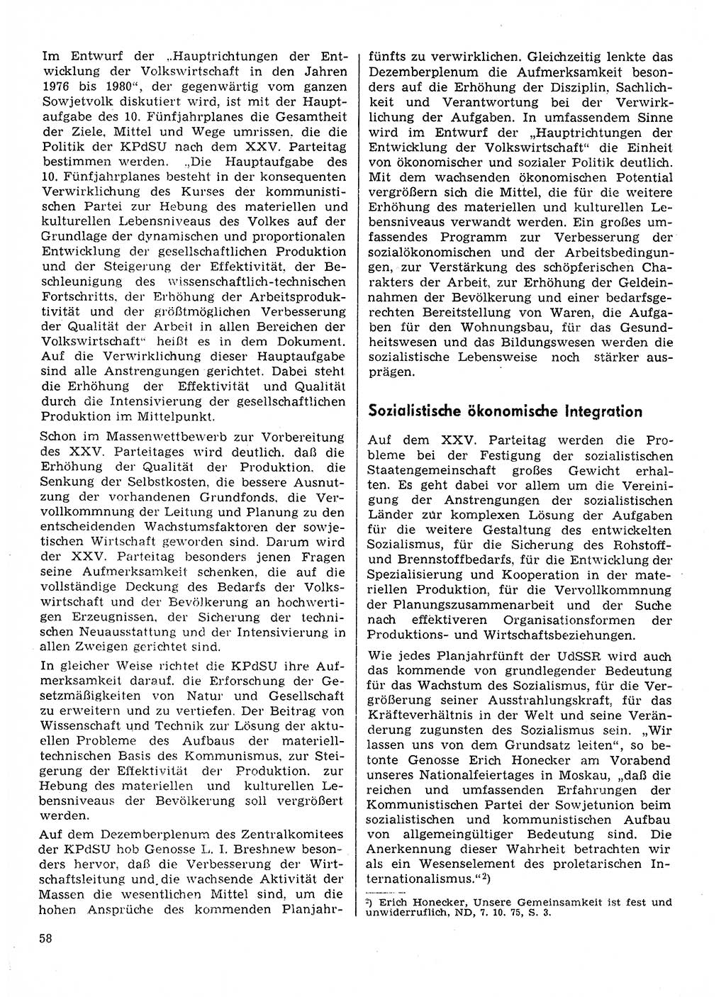 Neuer Weg (NW), Organ des Zentralkomitees (ZK) der SED (Sozialistische Einheitspartei Deutschlands) für Fragen des Parteilebens, 31. Jahrgang [Deutsche Demokratische Republik (DDR)] 1976, Seite 58 (NW ZK SED DDR 1976, S. 58)
