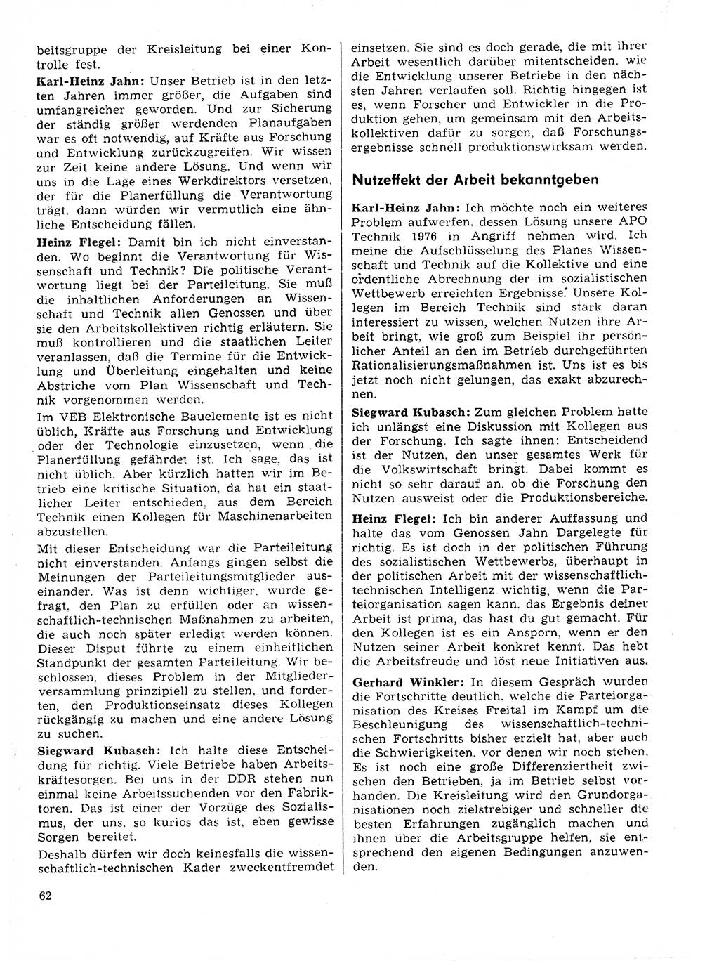 Neuer Weg (NW), Organ des Zentralkomitees (ZK) der SED (Sozialistische Einheitspartei Deutschlands) für Fragen des Parteilebens, 31. Jahrgang [Deutsche Demokratische Republik (DDR)] 1976, Seite 62 (NW ZK SED DDR 1976, S. 62)