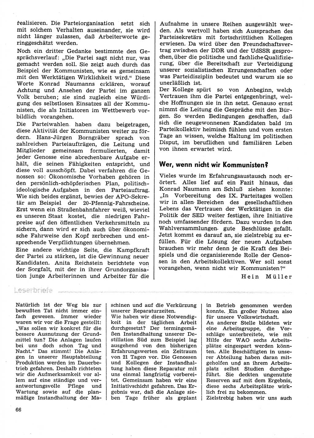 Neuer Weg (NW), Organ des Zentralkomitees (ZK) der SED (Sozialistische Einheitspartei Deutschlands) für Fragen des Parteilebens, 31. Jahrgang [Deutsche Demokratische Republik (DDR)] 1976, Seite 66 (NW ZK SED DDR 1976, S. 66)