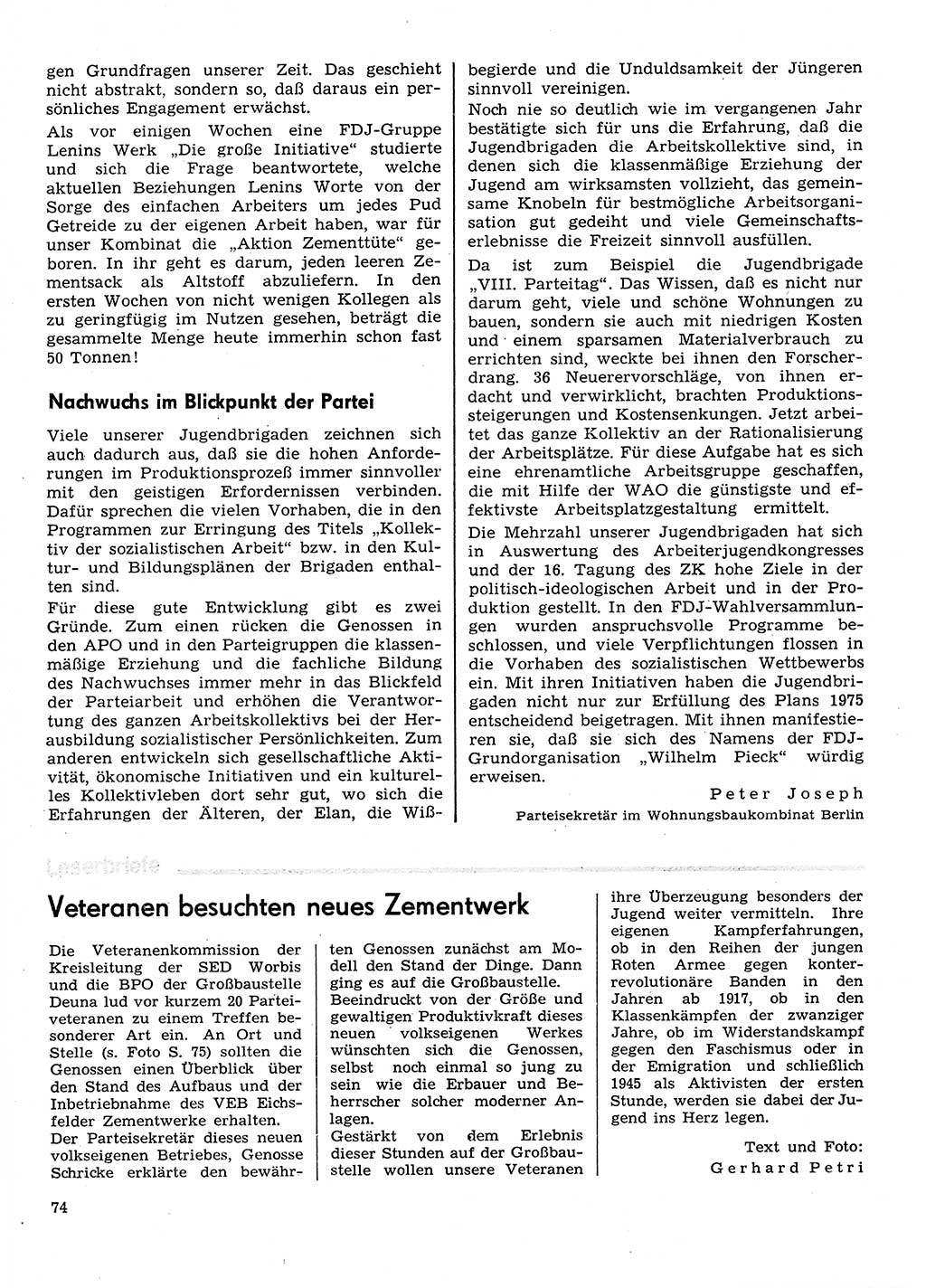 Neuer Weg (NW), Organ des Zentralkomitees (ZK) der SED (Sozialistische Einheitspartei Deutschlands) für Fragen des Parteilebens, 31. Jahrgang [Deutsche Demokratische Republik (DDR)] 1976, Seite 74 (NW ZK SED DDR 1976, S. 74)