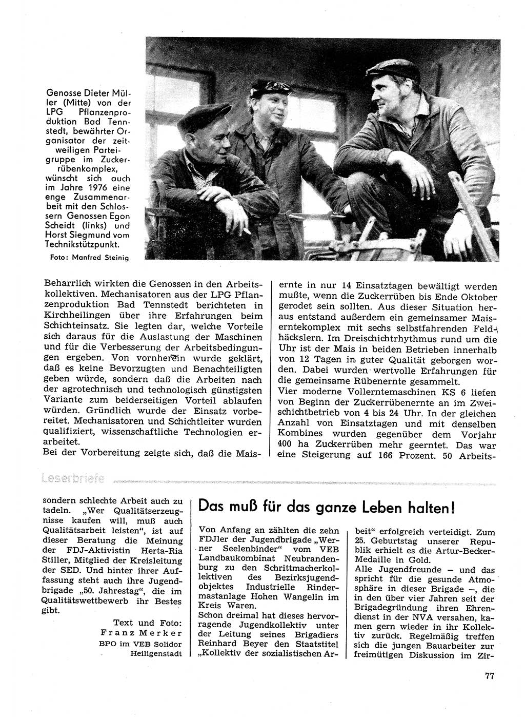 Neuer Weg (NW), Organ des Zentralkomitees (ZK) der SED (Sozialistische Einheitspartei Deutschlands) für Fragen des Parteilebens, 31. Jahrgang [Deutsche Demokratische Republik (DDR)] 1976, Seite 77 (NW ZK SED DDR 1976, S. 77)