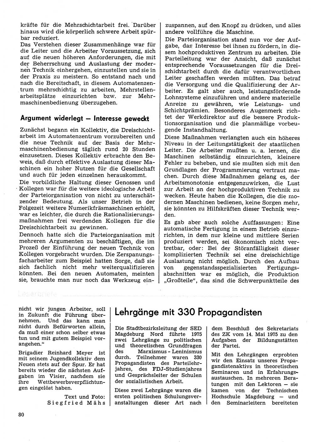 Neuer Weg (NW), Organ des Zentralkomitees (ZK) der SED (Sozialistische Einheitspartei Deutschlands) für Fragen des Parteilebens, 31. Jahrgang [Deutsche Demokratische Republik (DDR)] 1976, Seite 80 (NW ZK SED DDR 1976, S. 80)
