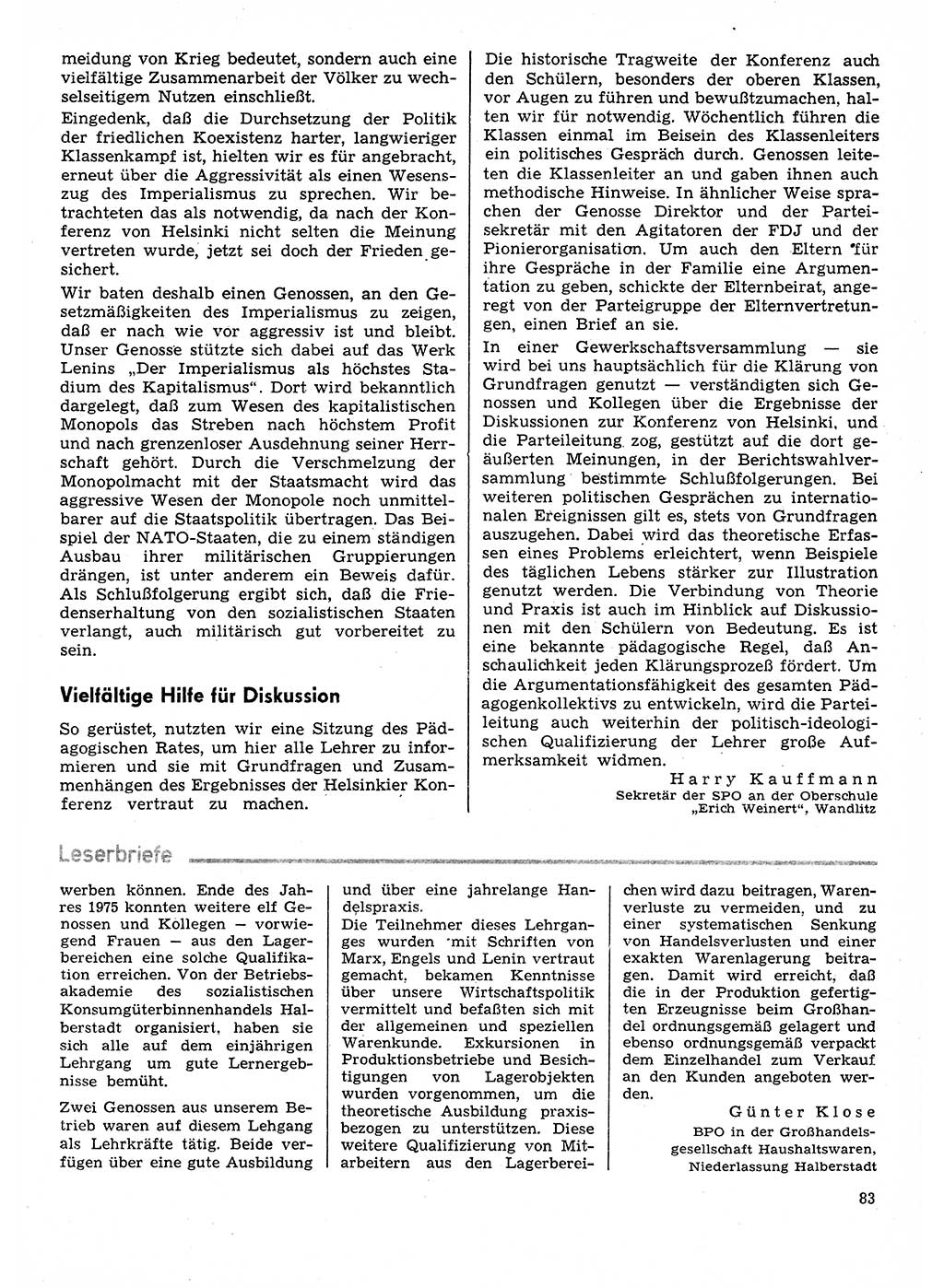 Neuer Weg (NW), Organ des Zentralkomitees (ZK) der SED (Sozialistische Einheitspartei Deutschlands) für Fragen des Parteilebens, 31. Jahrgang [Deutsche Demokratische Republik (DDR)] 1976, Seite 83 (NW ZK SED DDR 1976, S. 83)