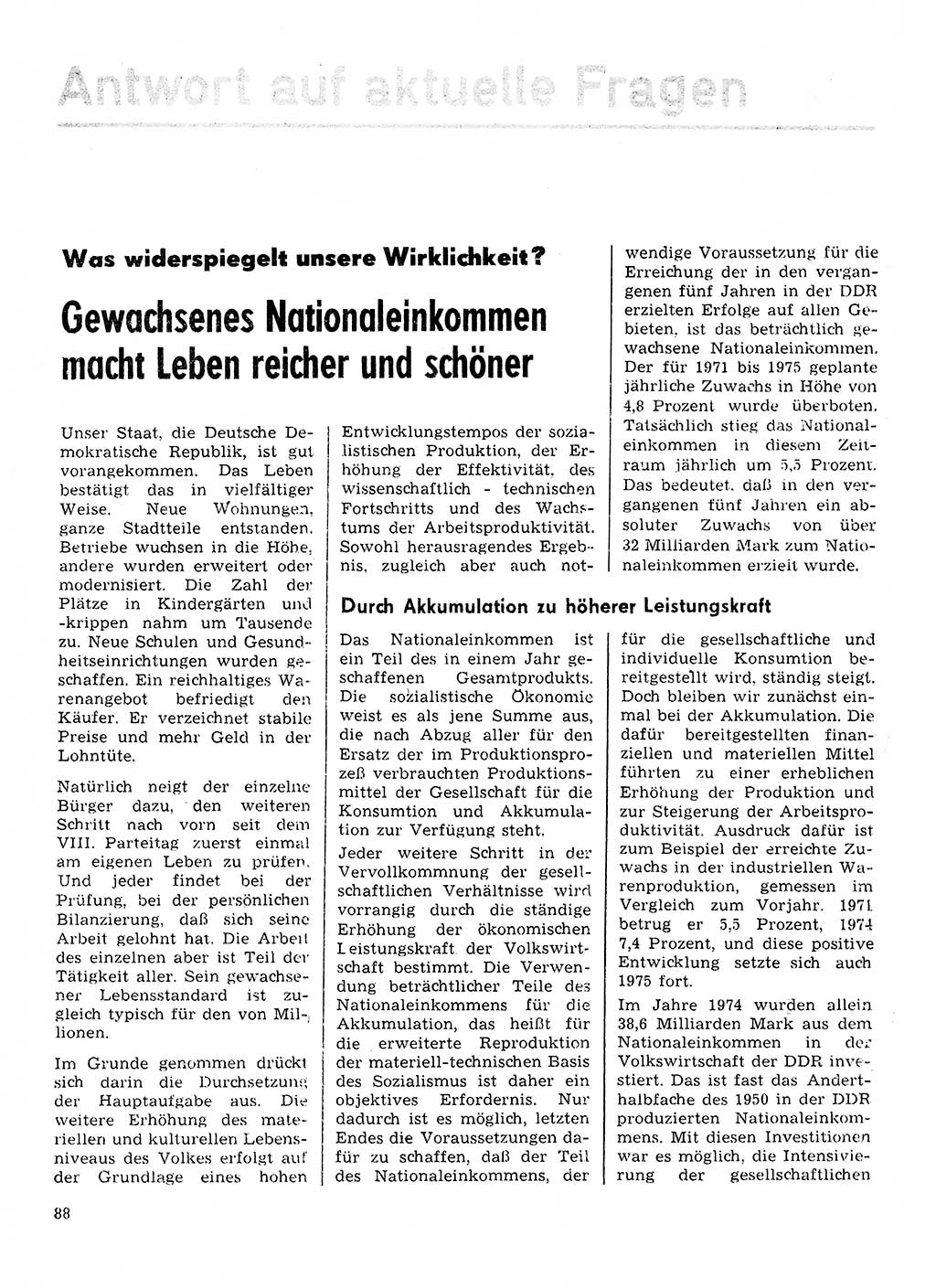 Neuer Weg (NW), Organ des Zentralkomitees (ZK) der SED (Sozialistische Einheitspartei Deutschlands) für Fragen des Parteilebens, 31. Jahrgang [Deutsche Demokratische Republik (DDR)] 1976, Seite 88 (NW ZK SED DDR 1976, S. 88)