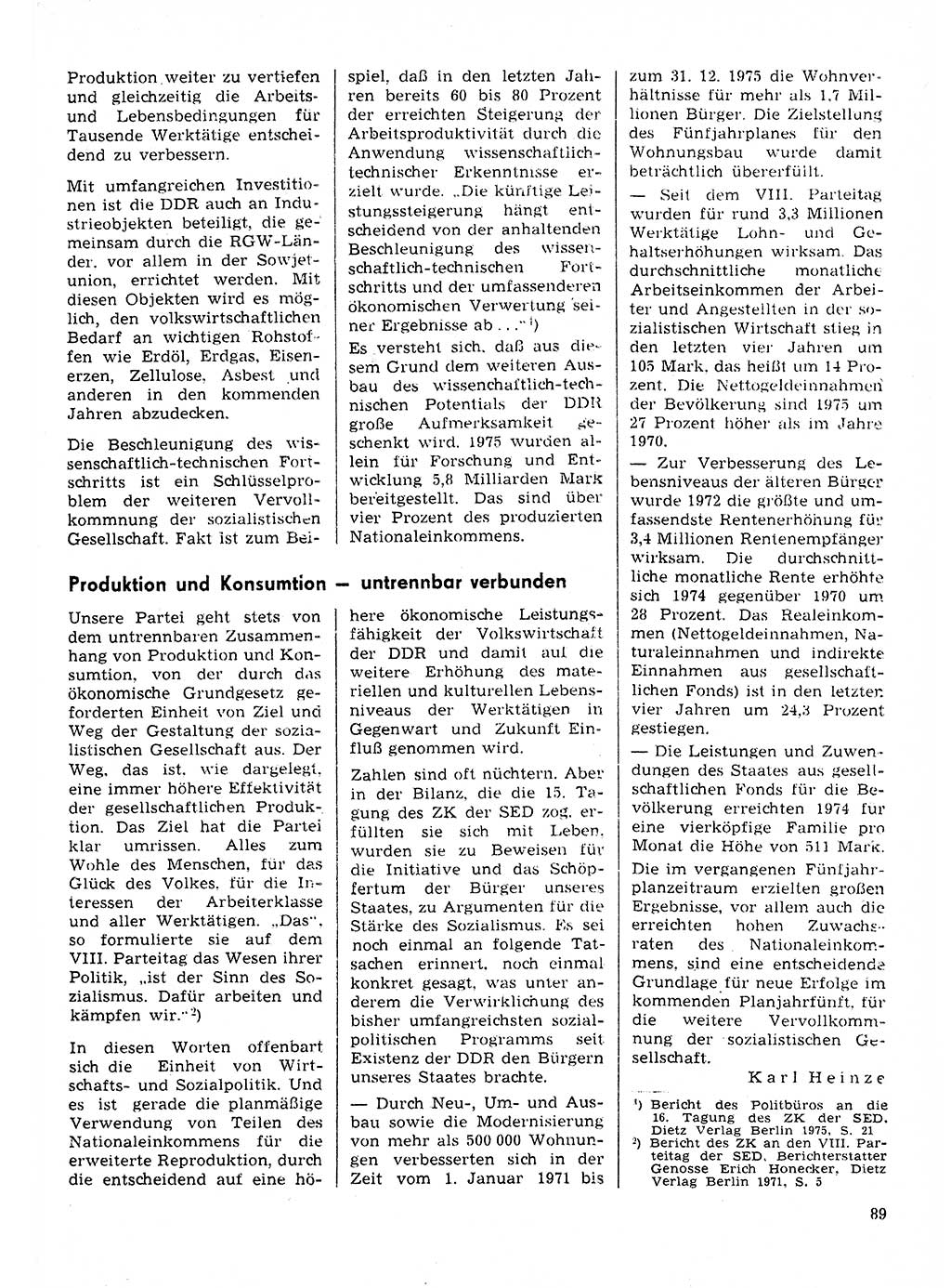 Neuer Weg (NW), Organ des Zentralkomitees (ZK) der SED (Sozialistische Einheitspartei Deutschlands) für Fragen des Parteilebens, 31. Jahrgang [Deutsche Demokratische Republik (DDR)] 1976, Seite 89 (NW ZK SED DDR 1976, S. 89)