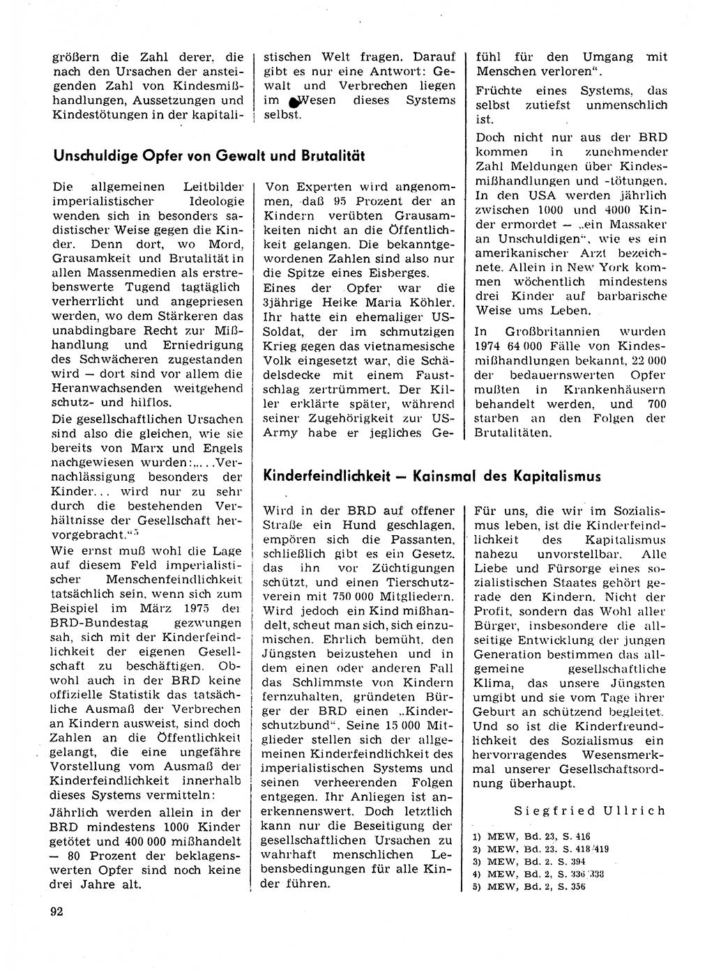 Neuer Weg (NW), Organ des Zentralkomitees (ZK) der SED (Sozialistische Einheitspartei Deutschlands) für Fragen des Parteilebens, 31. Jahrgang [Deutsche Demokratische Republik (DDR)] 1976, Seite 92 (NW ZK SED DDR 1976, S. 92)