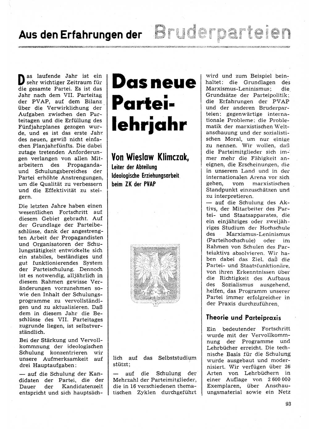 Neuer Weg (NW), Organ des Zentralkomitees (ZK) der SED (Sozialistische Einheitspartei Deutschlands) für Fragen des Parteilebens, 31. Jahrgang [Deutsche Demokratische Republik (DDR)] 1976, Seite 93 (NW ZK SED DDR 1976, S. 93)