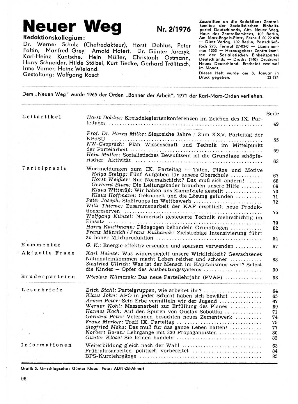 Neuer Weg (NW), Organ des Zentralkomitees (ZK) der SED (Sozialistische Einheitspartei Deutschlands) für Fragen des Parteilebens, 31. Jahrgang [Deutsche Demokratische Republik (DDR)] 1976, Seite 96 (NW ZK SED DDR 1976, S. 96)