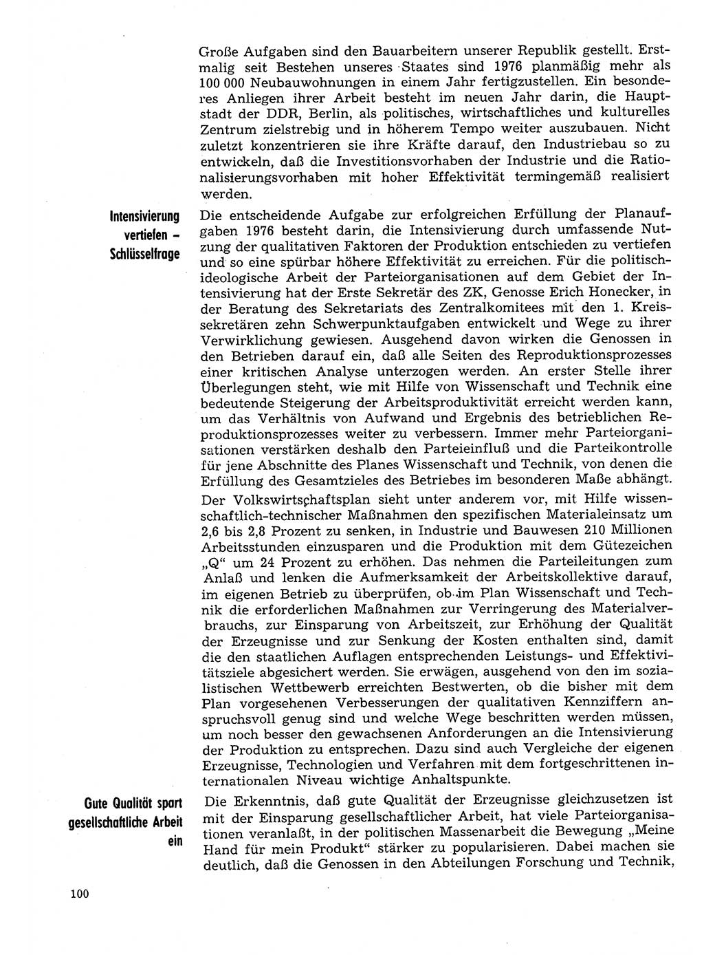 Neuer Weg (NW), Organ des Zentralkomitees (ZK) der SED (Sozialistische Einheitspartei Deutschlands) für Fragen des Parteilebens, 31. Jahrgang [Deutsche Demokratische Republik (DDR)] 1976, Seite 100 (NW ZK SED DDR 1976, S. 100)