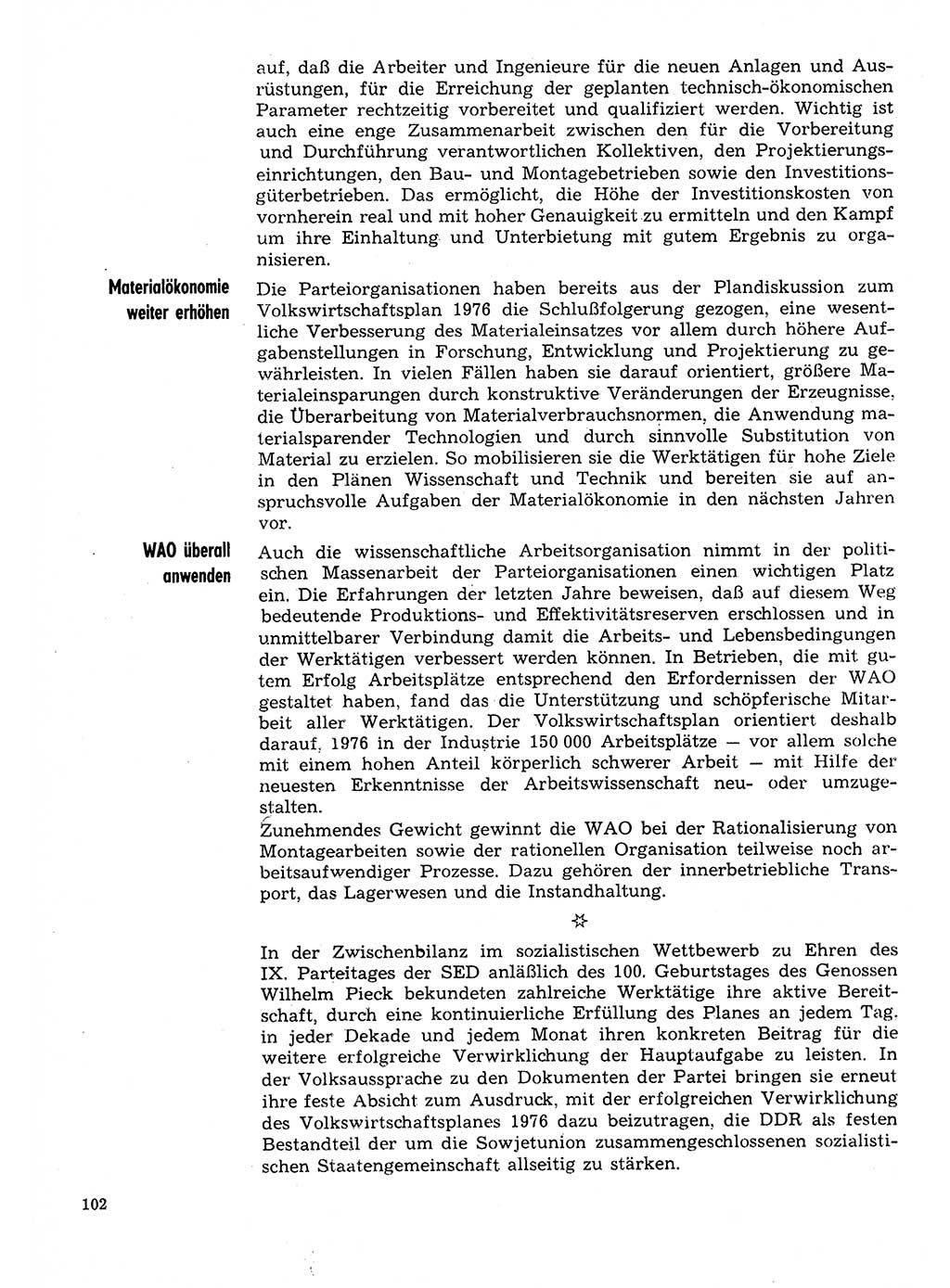 Neuer Weg (NW), Organ des Zentralkomitees (ZK) der SED (Sozialistische Einheitspartei Deutschlands) für Fragen des Parteilebens, 31. Jahrgang [Deutsche Demokratische Republik (DDR)] 1976, Seite 102 (NW ZK SED DDR 1976, S. 102)