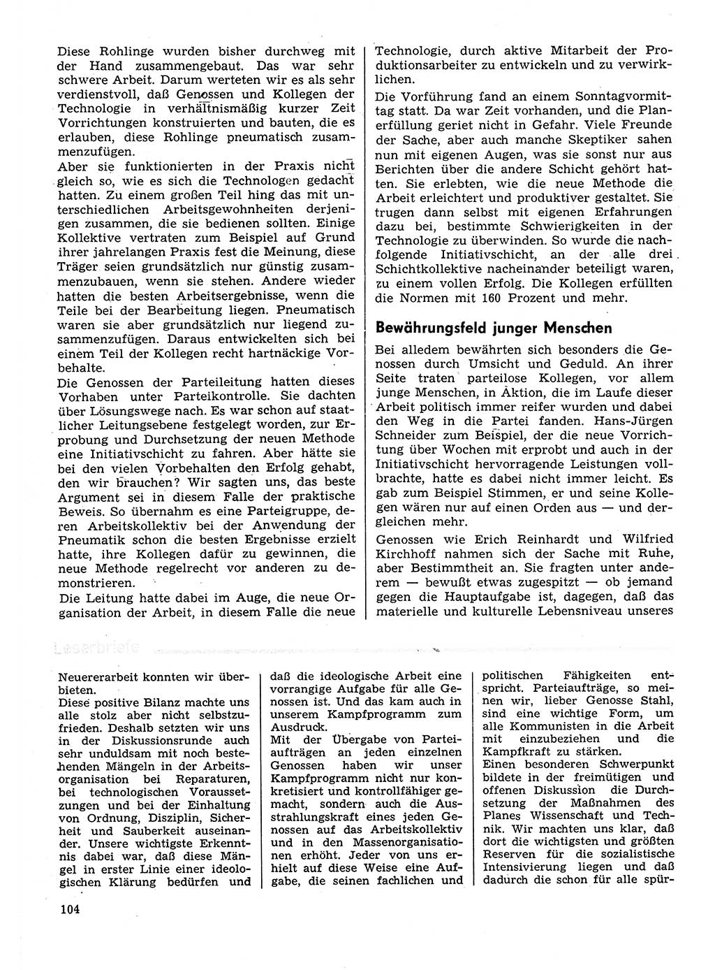 Neuer Weg (NW), Organ des Zentralkomitees (ZK) der SED (Sozialistische Einheitspartei Deutschlands) für Fragen des Parteilebens, 31. Jahrgang [Deutsche Demokratische Republik (DDR)] 1976, Seite 104 (NW ZK SED DDR 1976, S. 104)