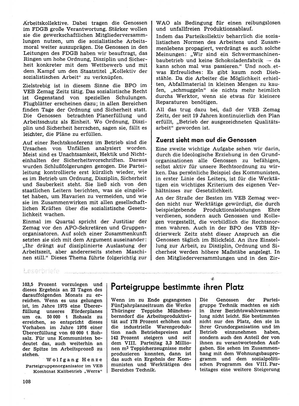Neuer Weg (NW), Organ des Zentralkomitees (ZK) der SED (Sozialistische Einheitspartei Deutschlands) für Fragen des Parteilebens, 31. Jahrgang [Deutsche Demokratische Republik (DDR)] 1976, Seite 108 (NW ZK SED DDR 1976, S. 108)