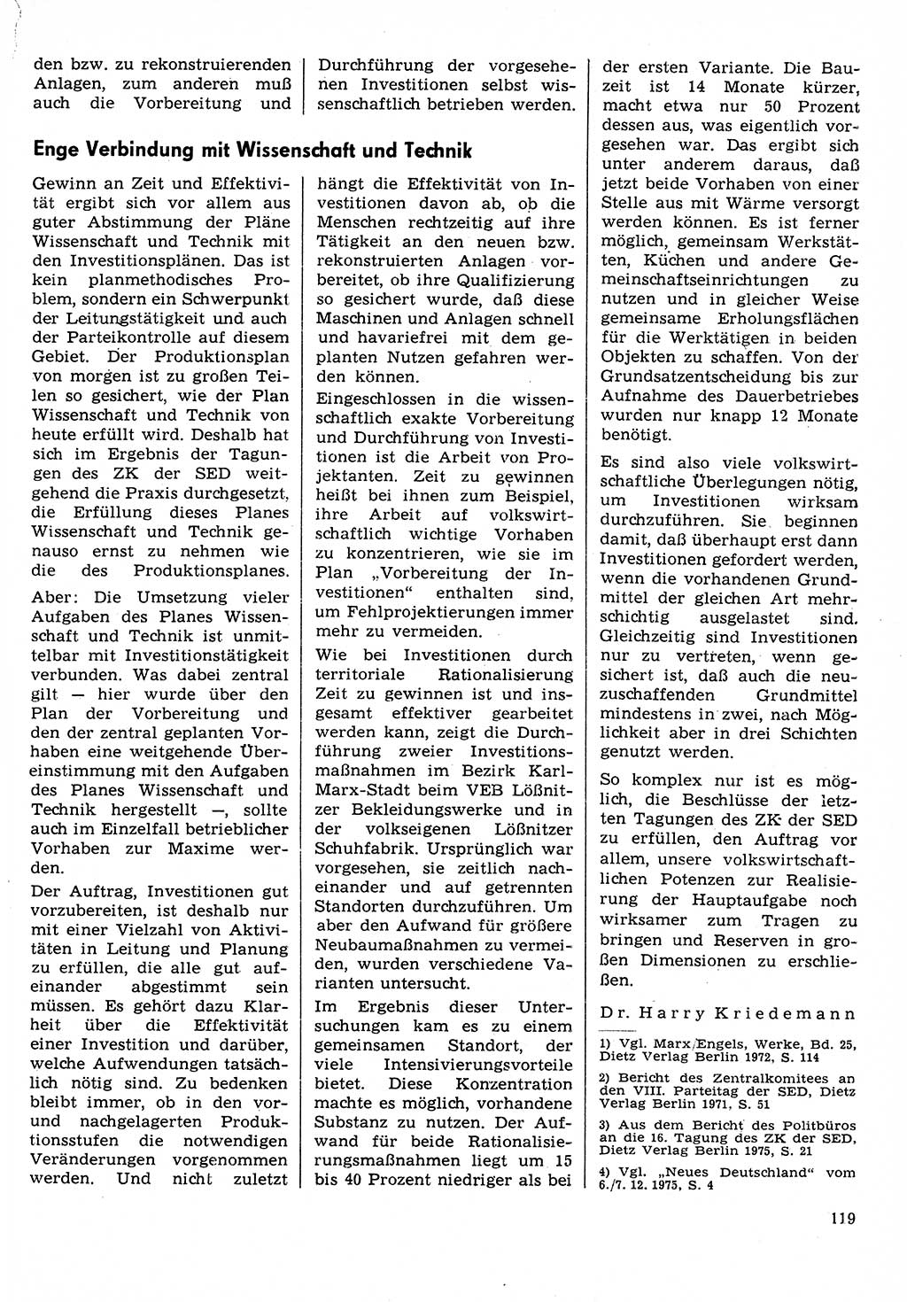 Neuer Weg (NW), Organ des Zentralkomitees (ZK) der SED (Sozialistische Einheitspartei Deutschlands) für Fragen des Parteilebens, 31. Jahrgang [Deutsche Demokratische Republik (DDR)] 1976, Seite 119 (NW ZK SED DDR 1976, S. 119)