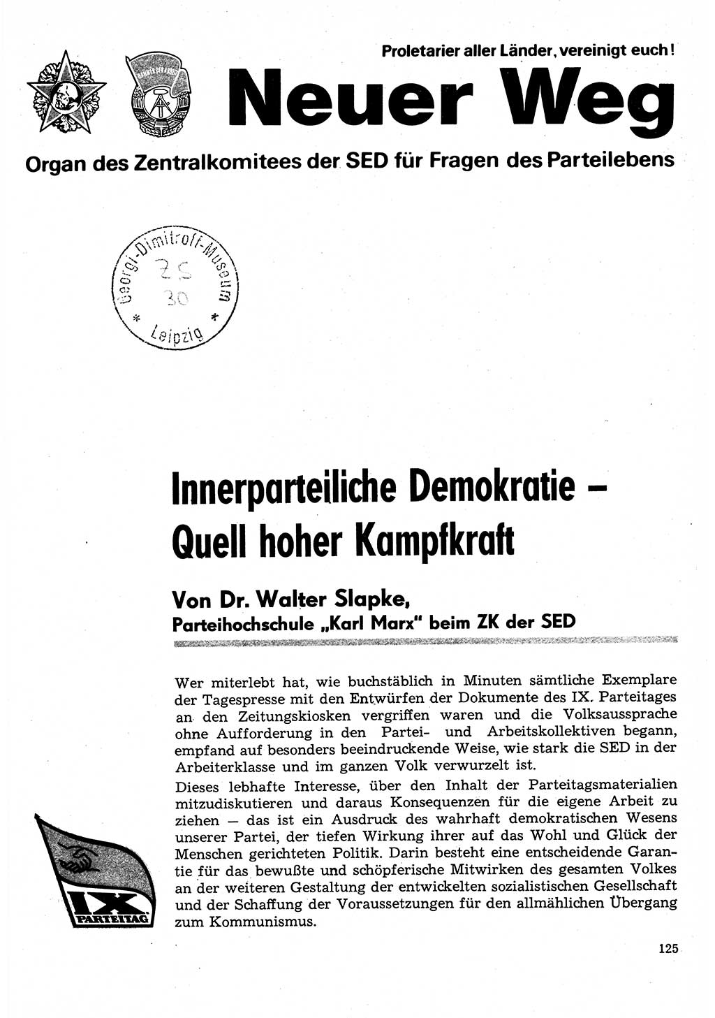 Neuer Weg (NW), Organ des Zentralkomitees (ZK) der SED (Sozialistische Einheitspartei Deutschlands) für Fragen des Parteilebens, 31. Jahrgang [Deutsche Demokratische Republik (DDR)] 1976, Seite 125 (NW ZK SED DDR 1976, S. 125)