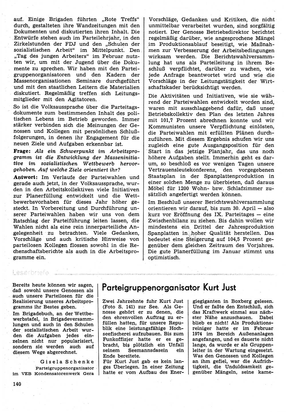 Neuer Weg (NW), Organ des Zentralkomitees (ZK) der SED (Sozialistische Einheitspartei Deutschlands) für Fragen des Parteilebens, 31. Jahrgang [Deutsche Demokratische Republik (DDR)] 1976, Seite 140 (NW ZK SED DDR 1976, S. 140)
