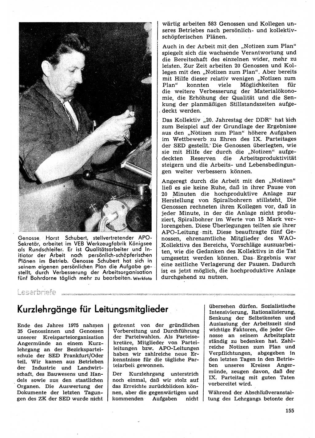 Neuer Weg (NW), Organ des Zentralkomitees (ZK) der SED (Sozialistische Einheitspartei Deutschlands) für Fragen des Parteilebens, 31. Jahrgang [Deutsche Demokratische Republik (DDR)] 1976, Seite 155 (NW ZK SED DDR 1976, S. 155)