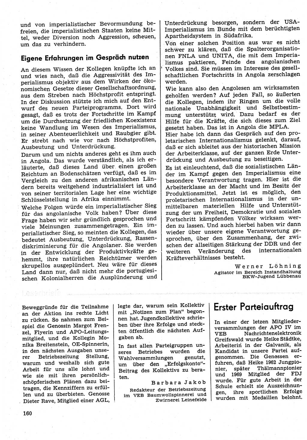 Neuer Weg (NW), Organ des Zentralkomitees (ZK) der SED (Sozialistische Einheitspartei Deutschlands) für Fragen des Parteilebens, 31. Jahrgang [Deutsche Demokratische Republik (DDR)] 1976, Seite 160 (NW ZK SED DDR 1976, S. 160)