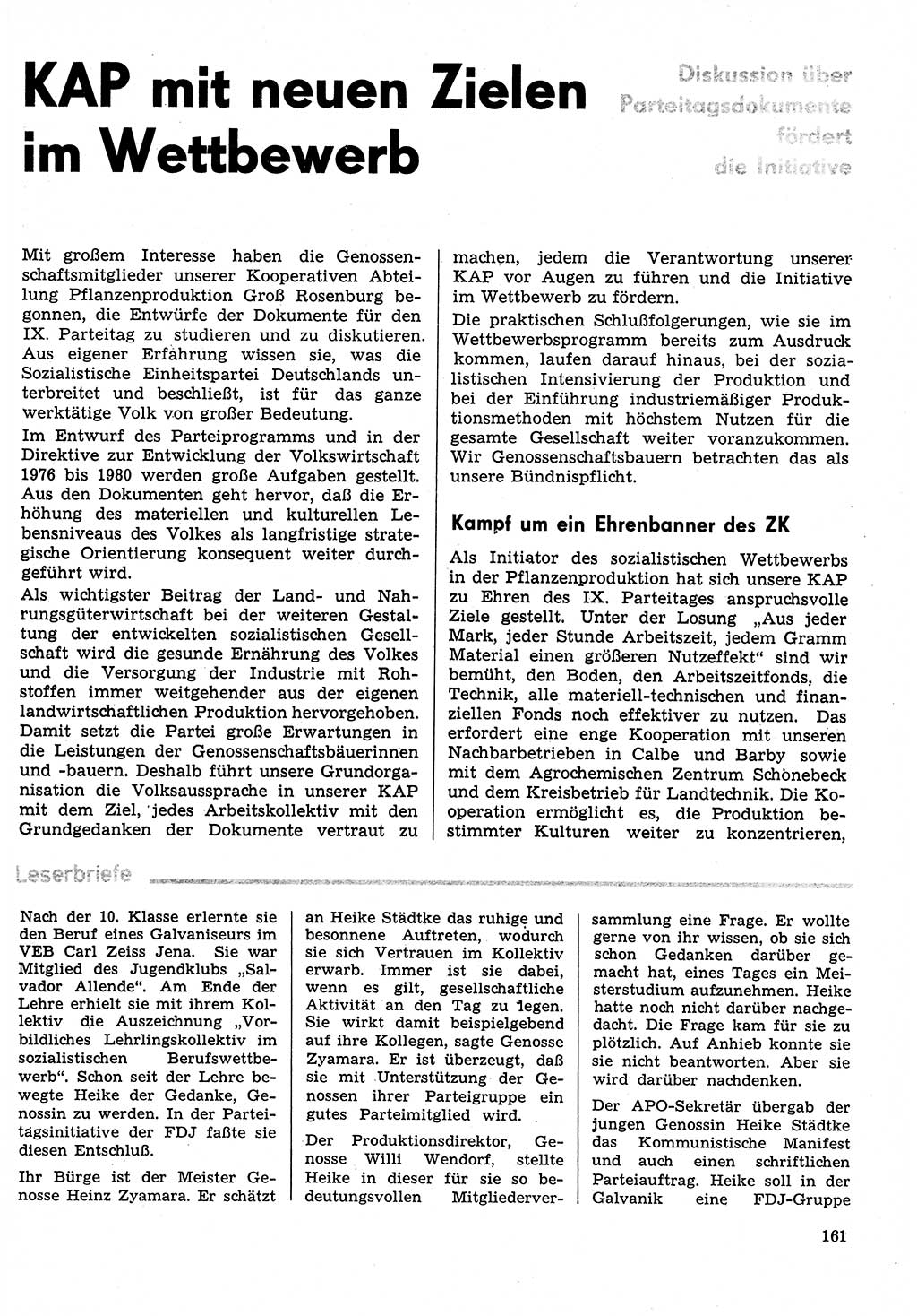Neuer Weg (NW), Organ des Zentralkomitees (ZK) der SED (Sozialistische Einheitspartei Deutschlands) für Fragen des Parteilebens, 31. Jahrgang [Deutsche Demokratische Republik (DDR)] 1976, Seite 161 (NW ZK SED DDR 1976, S. 161)