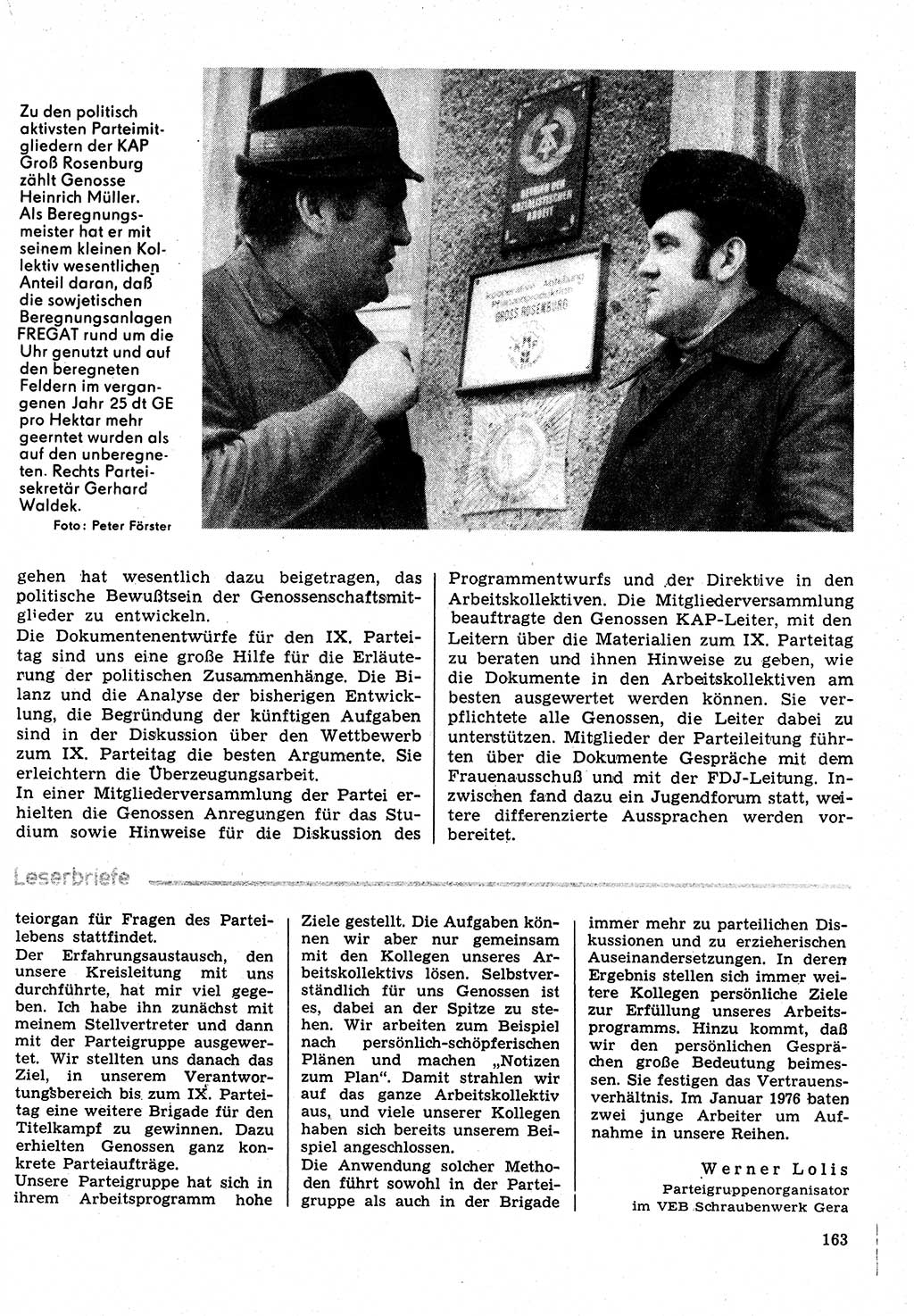 Neuer Weg (NW), Organ des Zentralkomitees (ZK) der SED (Sozialistische Einheitspartei Deutschlands) für Fragen des Parteilebens, 31. Jahrgang [Deutsche Demokratische Republik (DDR)] 1976, Seite 163 (NW ZK SED DDR 1976, S. 163)