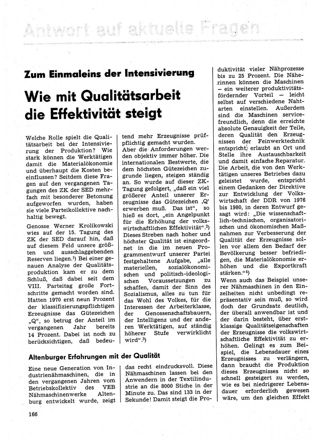 Neuer Weg (NW), Organ des Zentralkomitees (ZK) der SED (Sozialistische Einheitspartei Deutschlands) für Fragen des Parteilebens, 31. Jahrgang [Deutsche Demokratische Republik (DDR)] 1976, Seite 166 (NW ZK SED DDR 1976, S. 166)