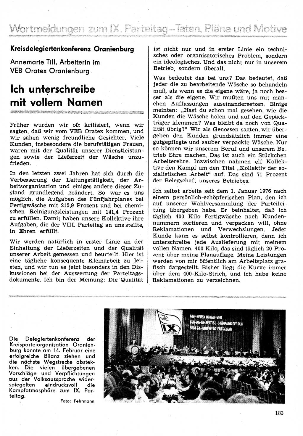 Neuer Weg (NW), Organ des Zentralkomitees (ZK) der SED (Sozialistische Einheitspartei Deutschlands) für Fragen des Parteilebens, 31. Jahrgang [Deutsche Demokratische Republik (DDR)] 1976, Seite 183 (NW ZK SED DDR 1976, S. 183)