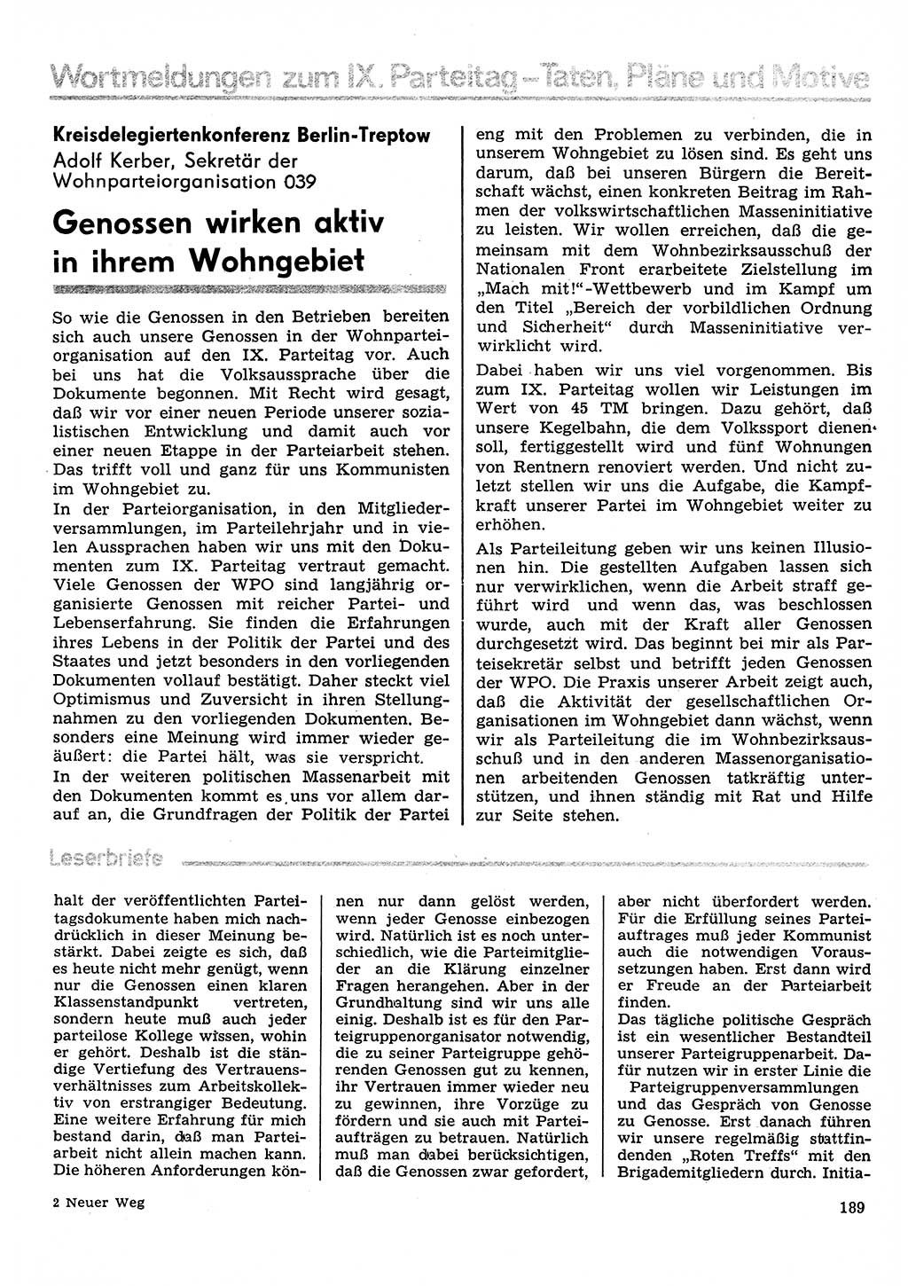 Neuer Weg (NW), Organ des Zentralkomitees (ZK) der SED (Sozialistische Einheitspartei Deutschlands) für Fragen des Parteilebens, 31. Jahrgang [Deutsche Demokratische Republik (DDR)] 1976, Seite 189 (NW ZK SED DDR 1976, S. 189)