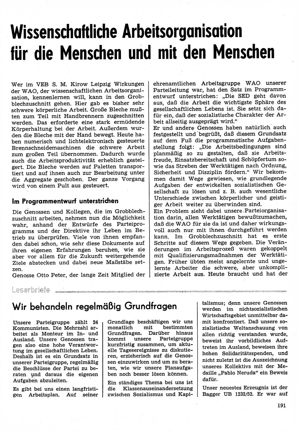 Neuer Weg (NW), Organ des Zentralkomitees (ZK) der SED (Sozialistische Einheitspartei Deutschlands) für Fragen des Parteilebens, 31. Jahrgang [Deutsche Demokratische Republik (DDR)] 1976, Seite 191 (NW ZK SED DDR 1976, S. 191)