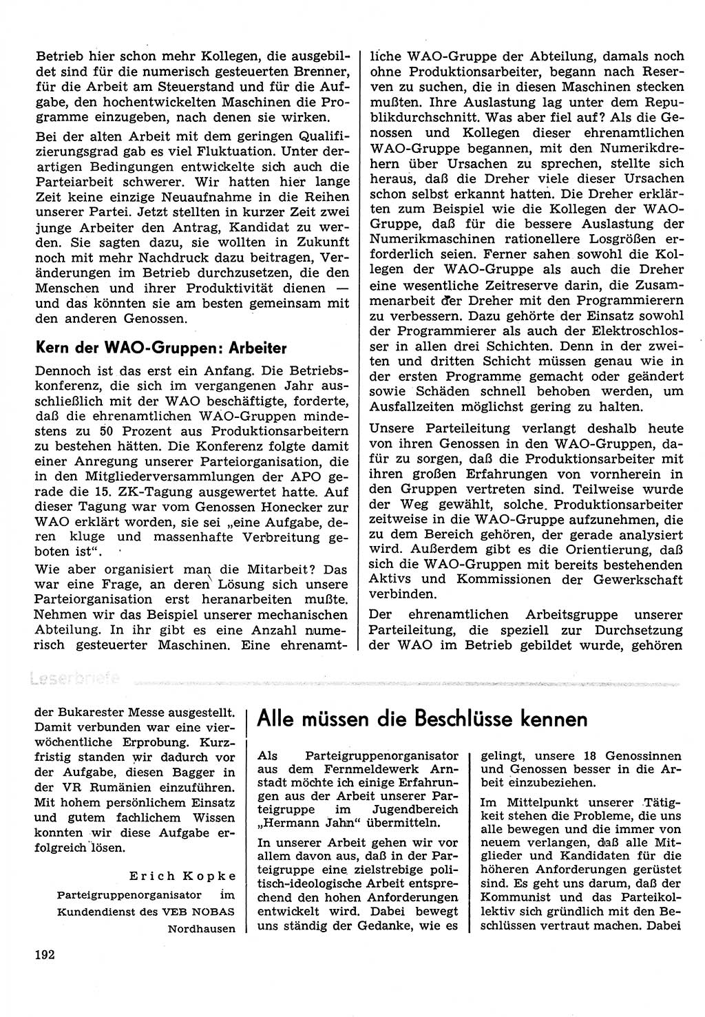 Neuer Weg (NW), Organ des Zentralkomitees (ZK) der SED (Sozialistische Einheitspartei Deutschlands) für Fragen des Parteilebens, 31. Jahrgang [Deutsche Demokratische Republik (DDR)] 1976, Seite 192 (NW ZK SED DDR 1976, S. 192)