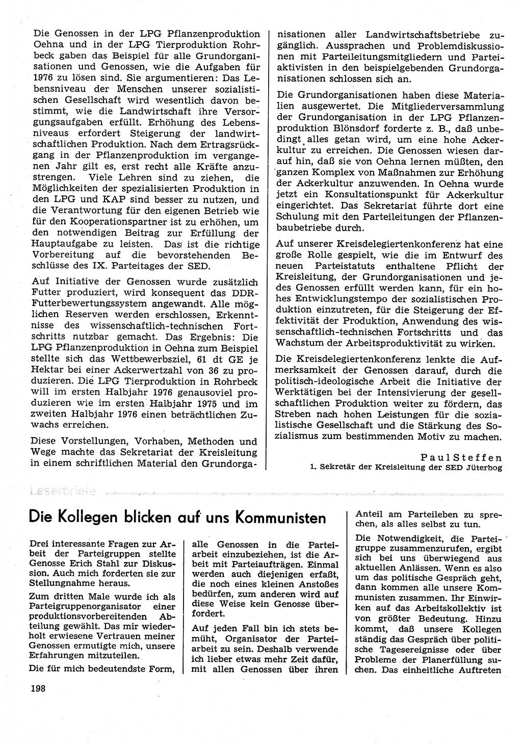 Neuer Weg (NW), Organ des Zentralkomitees (ZK) der SED (Sozialistische Einheitspartei Deutschlands) für Fragen des Parteilebens, 31. Jahrgang [Deutsche Demokratische Republik (DDR)] 1976, Seite 198 (NW ZK SED DDR 1976, S. 198)