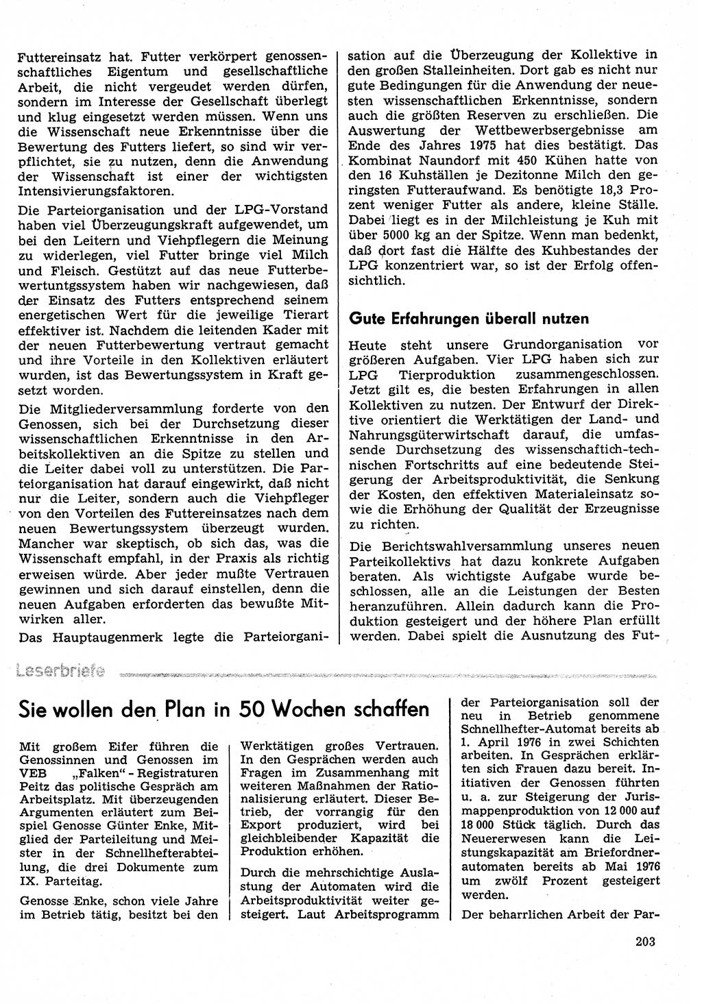 Neuer Weg (NW), Organ des Zentralkomitees (ZK) der SED (Sozialistische Einheitspartei Deutschlands) für Fragen des Parteilebens, 31. Jahrgang [Deutsche Demokratische Republik (DDR)] 1976, Seite 203 (NW ZK SED DDR 1976, S. 203)