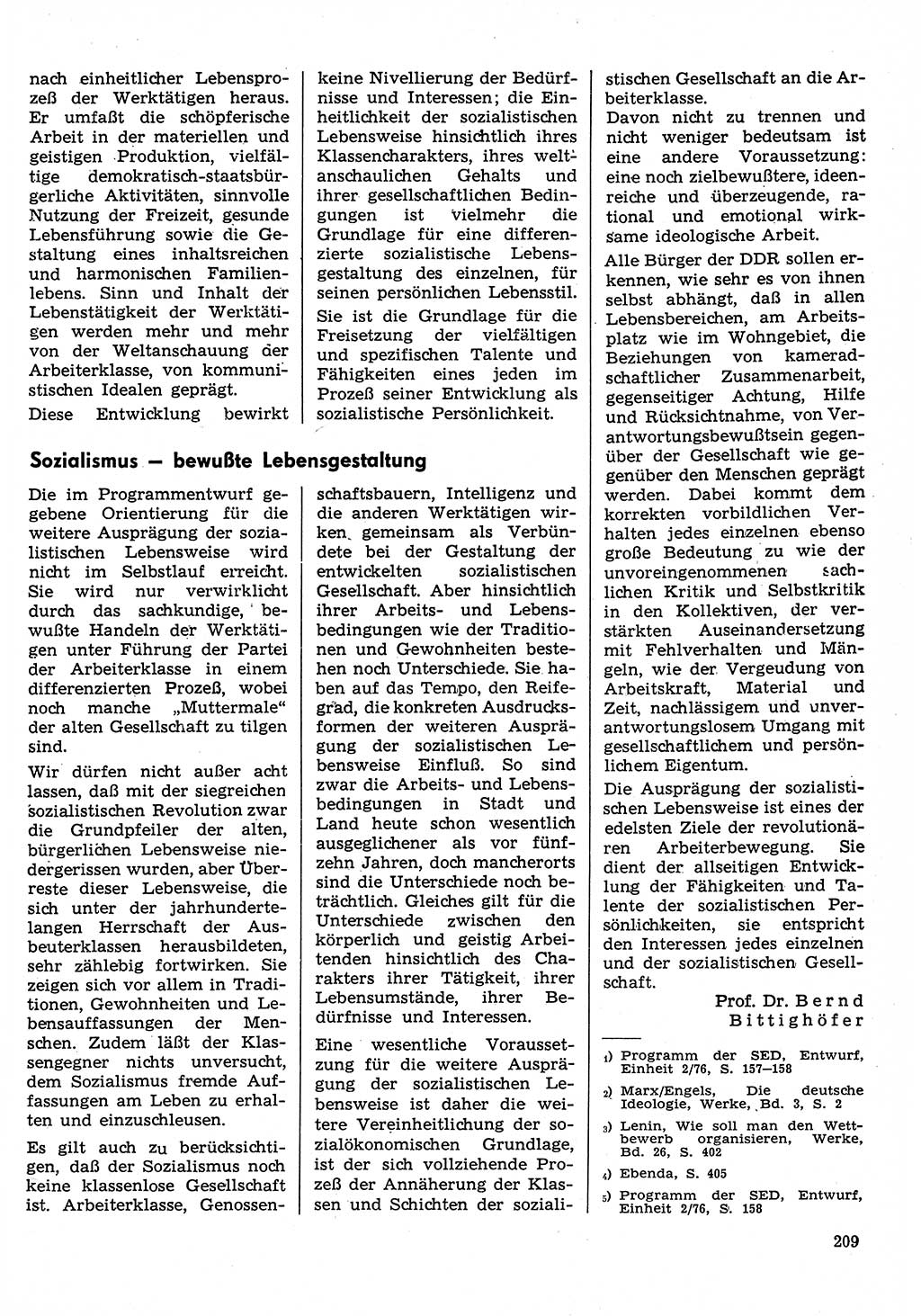 Neuer Weg (NW), Organ des Zentralkomitees (ZK) der SED (Sozialistische Einheitspartei Deutschlands) für Fragen des Parteilebens, 31. Jahrgang [Deutsche Demokratische Republik (DDR)] 1976, Seite 209 (NW ZK SED DDR 1976, S. 209)