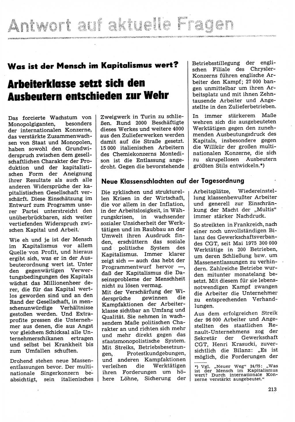 Neuer Weg (NW), Organ des Zentralkomitees (ZK) der SED (Sozialistische Einheitspartei Deutschlands) für Fragen des Parteilebens, 31. Jahrgang [Deutsche Demokratische Republik (DDR)] 1976, Seite 213 (NW ZK SED DDR 1976, S. 213)