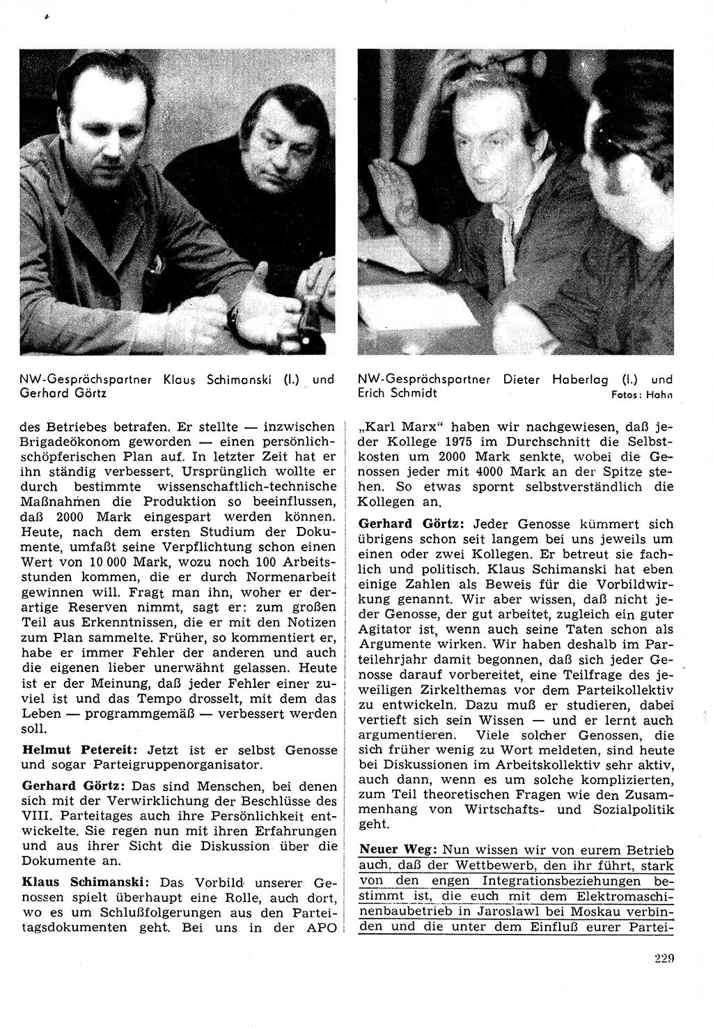 Neuer Weg (NW), Organ des Zentralkomitees (ZK) der SED (Sozialistische Einheitspartei Deutschlands) für Fragen des Parteilebens, 31. Jahrgang [Deutsche Demokratische Republik (DDR)] 1976, Seite 229 (NW ZK SED DDR 1976, S. 229)