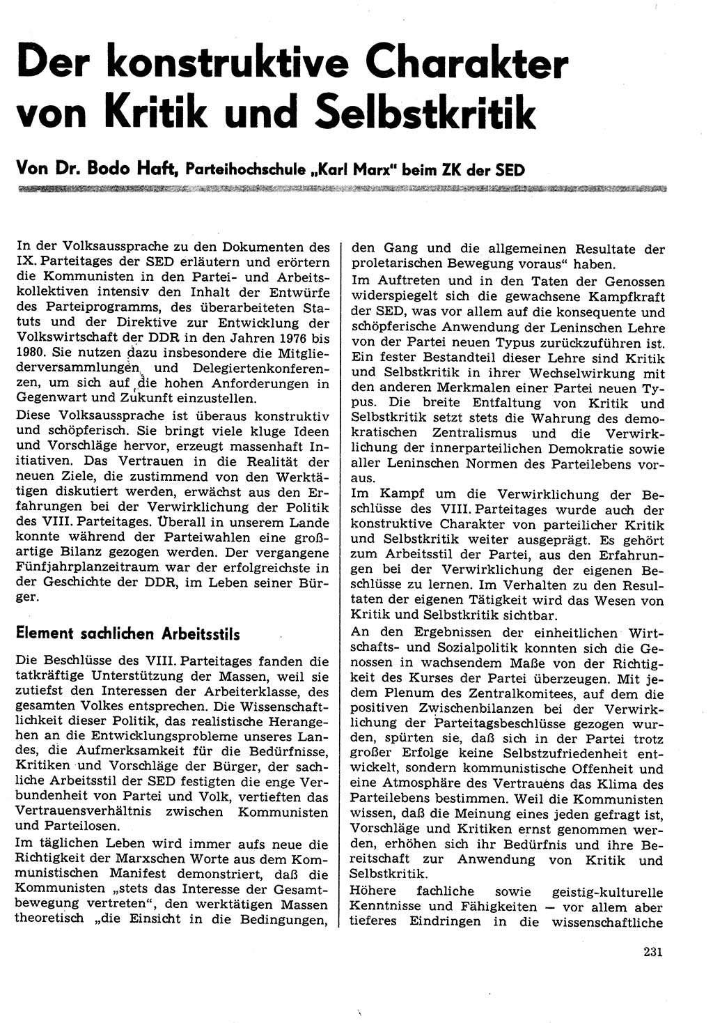 Neuer Weg (NW), Organ des Zentralkomitees (ZK) der SED (Sozialistische Einheitspartei Deutschlands) für Fragen des Parteilebens, 31. Jahrgang [Deutsche Demokratische Republik (DDR)] 1976, Seite 231 (NW ZK SED DDR 1976, S. 231)