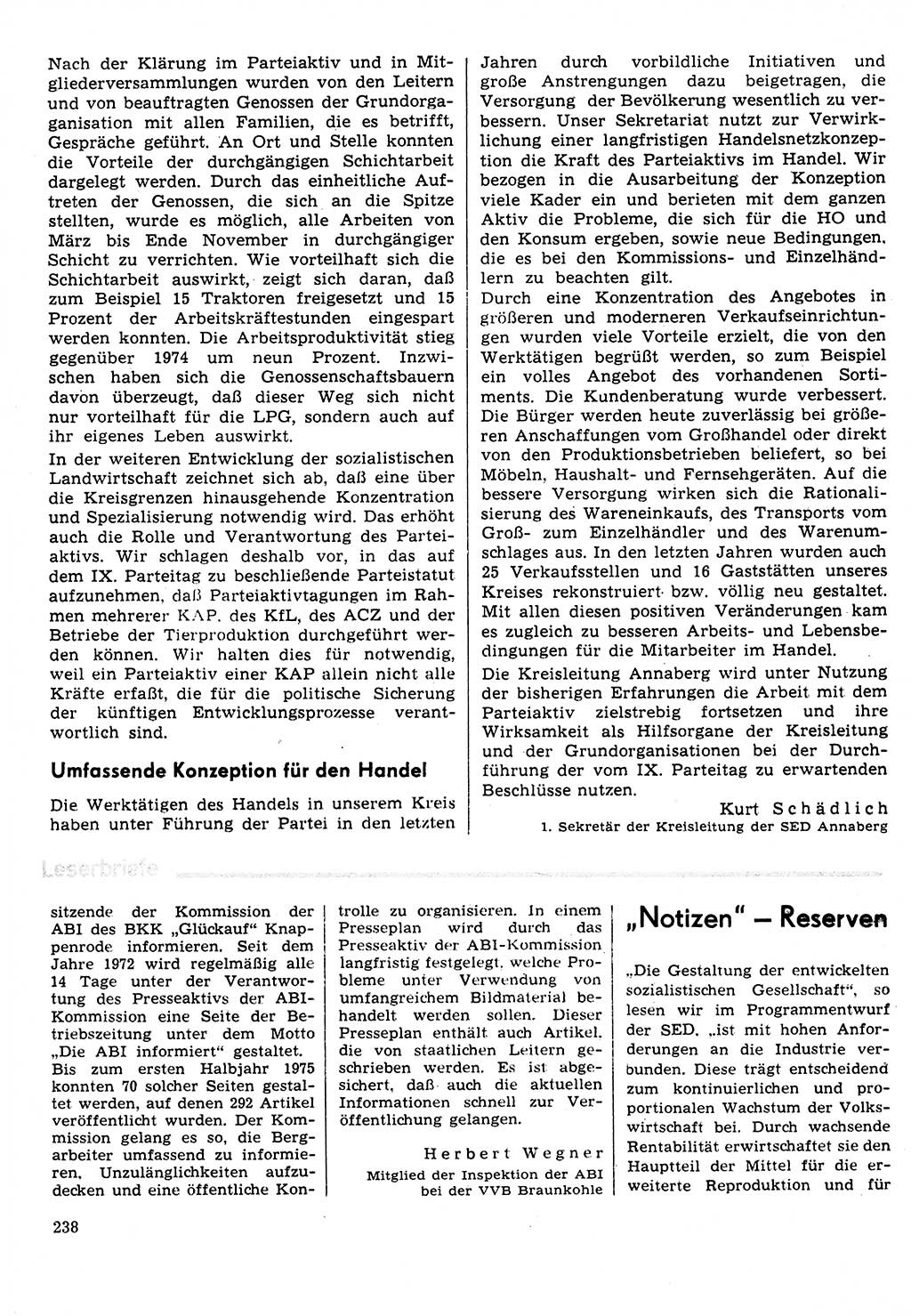 Neuer Weg (NW), Organ des Zentralkomitees (ZK) der SED (Sozialistische Einheitspartei Deutschlands) für Fragen des Parteilebens, 31. Jahrgang [Deutsche Demokratische Republik (DDR)] 1976, Seite 238 (NW ZK SED DDR 1976, S. 238)