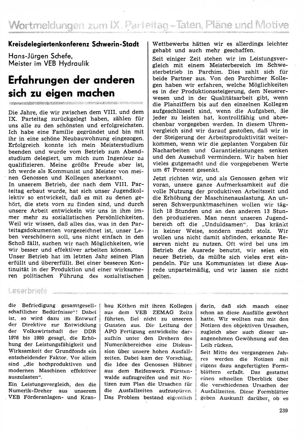 Neuer Weg (NW), Organ des Zentralkomitees (ZK) der SED (Sozialistische Einheitspartei Deutschlands) für Fragen des Parteilebens, 31. Jahrgang [Deutsche Demokratische Republik (DDR)] 1976, Seite 239 (NW ZK SED DDR 1976, S. 239)