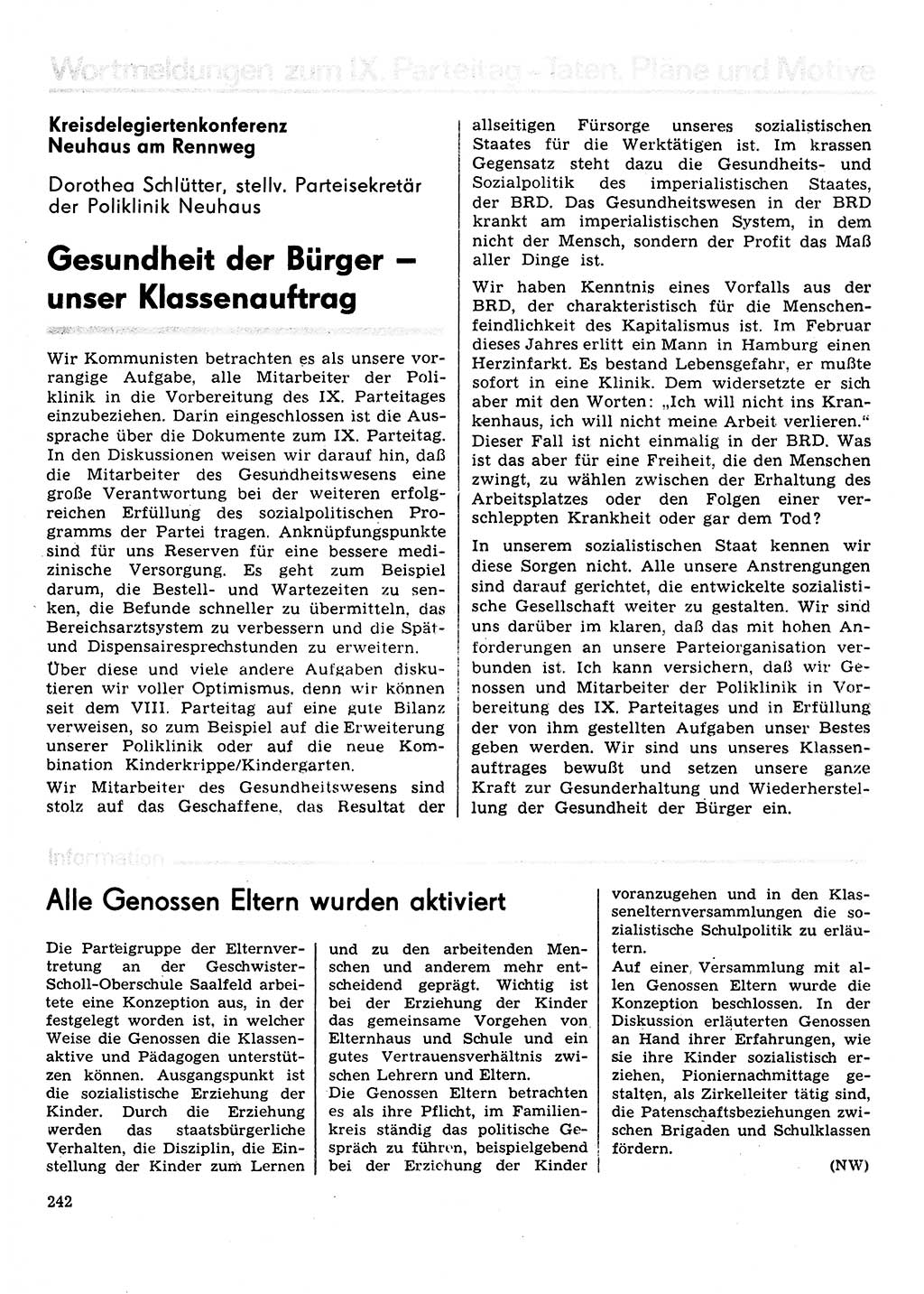 Neuer Weg (NW), Organ des Zentralkomitees (ZK) der SED (Sozialistische Einheitspartei Deutschlands) für Fragen des Parteilebens, 31. Jahrgang [Deutsche Demokratische Republik (DDR)] 1976, Seite 242 (NW ZK SED DDR 1976, S. 242)